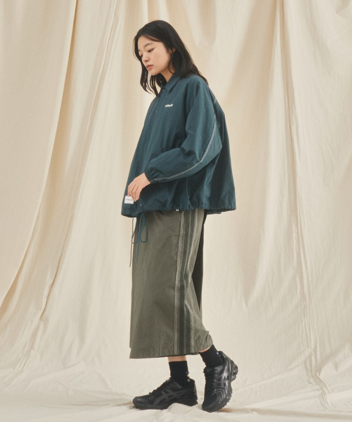 마크곤잘레스(MARK GONZALES) WOMENS BALLOON N/C COACH JACKET - D/GREEN
