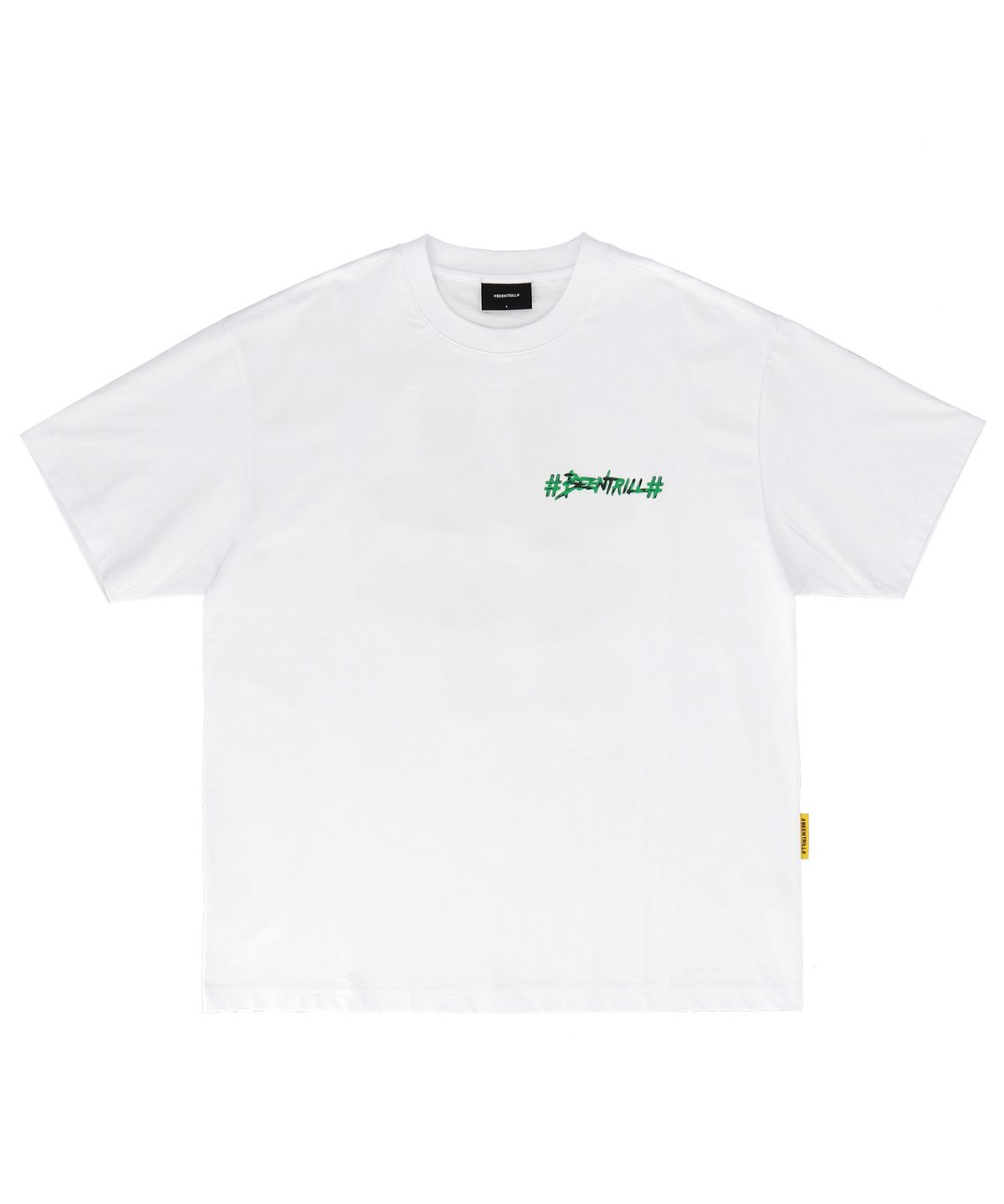 빈트릴(BEENTRILL) 뉴 페인팅 해시태그 오버핏 반팔 티셔츠(오프 화이트)