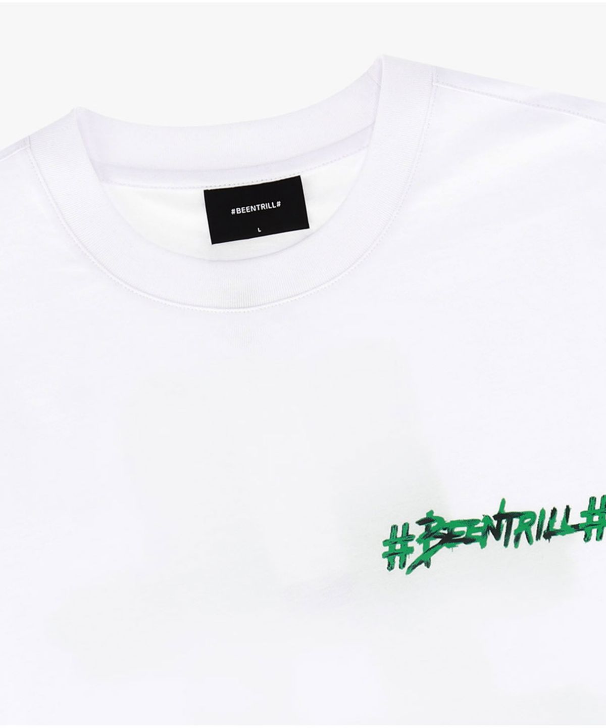 빈트릴(BEENTRILL) 뉴 페인팅 해시태그 오버핏 반팔 티셔츠(오프 화이트)