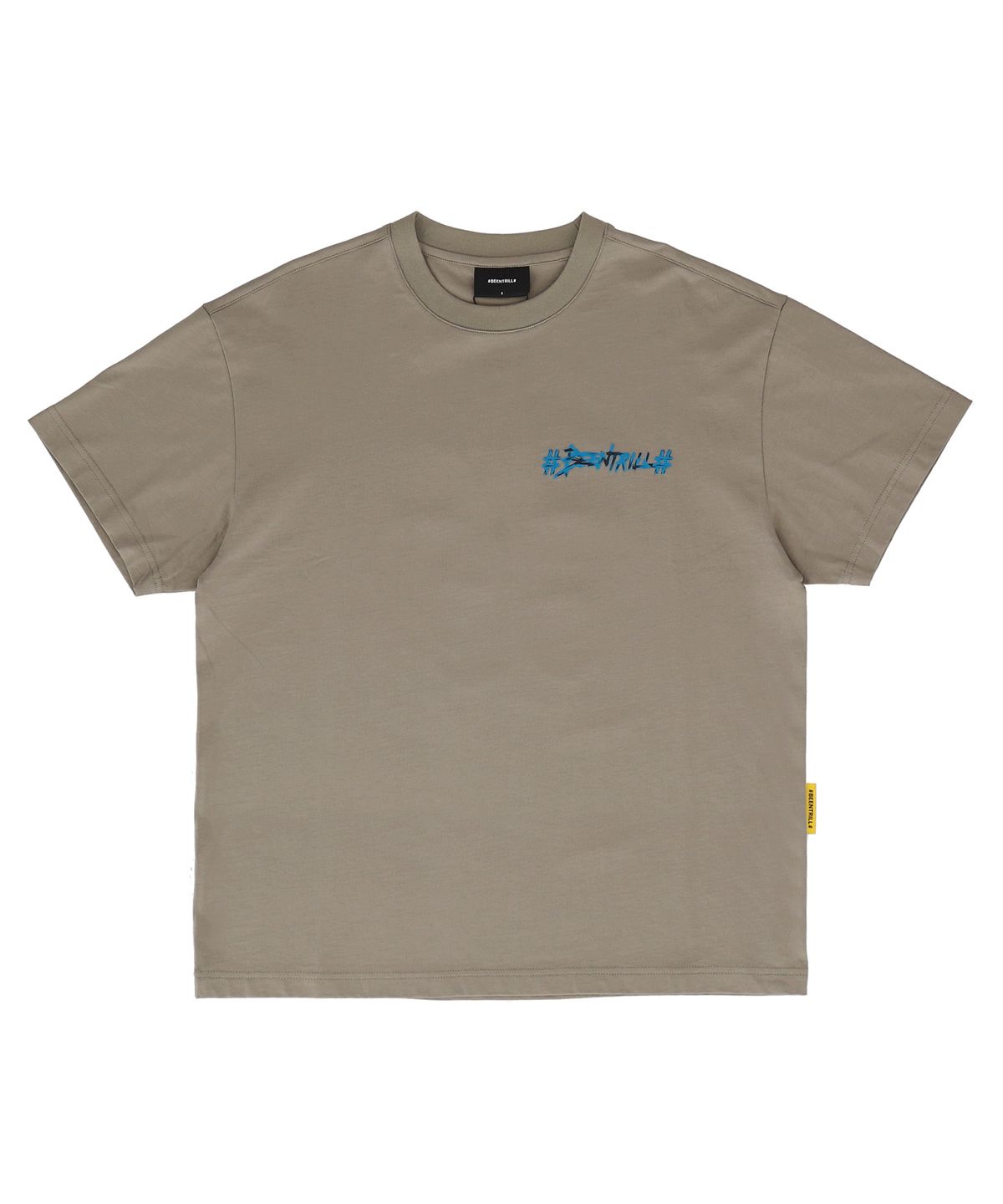 빈트릴(BEENTRILL) 뉴 페인팅 해시태그 오버핏 반팔 티셔츠(카키 베이지)