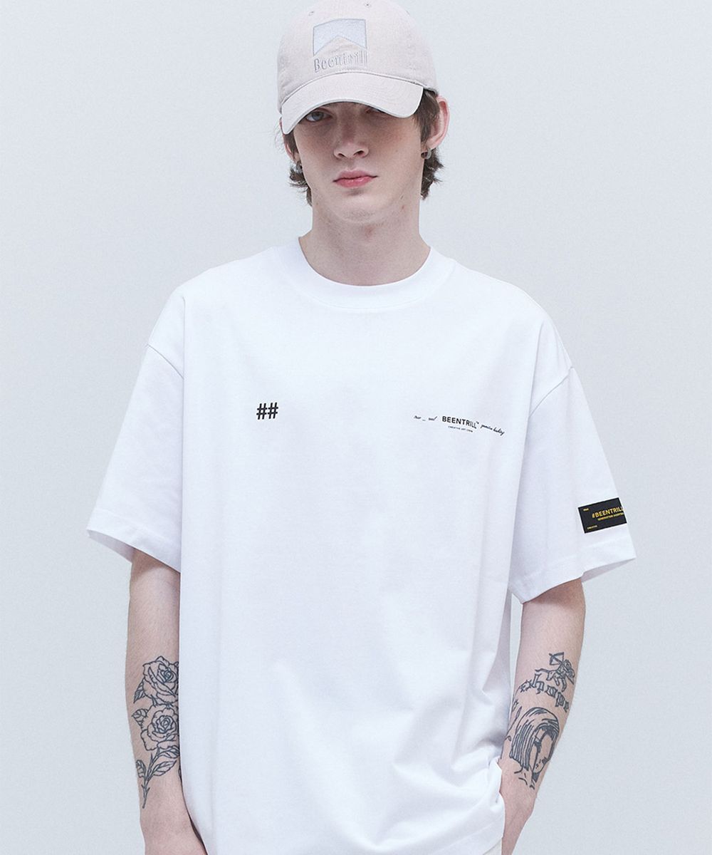 빈트릴(BEENTRILL) 뉴 리플렉티브 해시태그 오버핏 반팔 티셔츠(오프 화이트) - 사이즈 & 후기 | 무신사