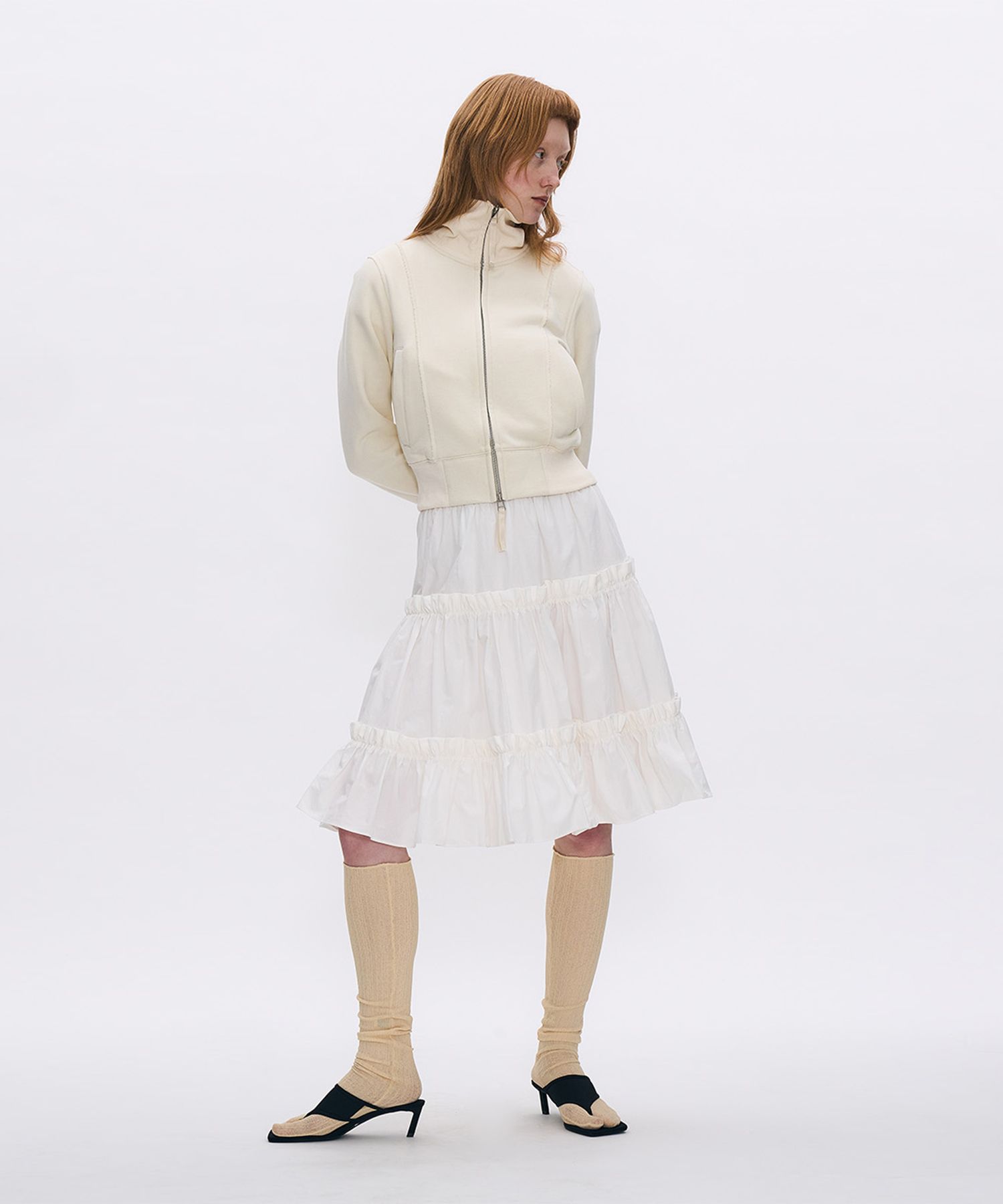 MUSINSA | PARTIMENTO WOMEN Cut-off track zip-up top_Ivory
