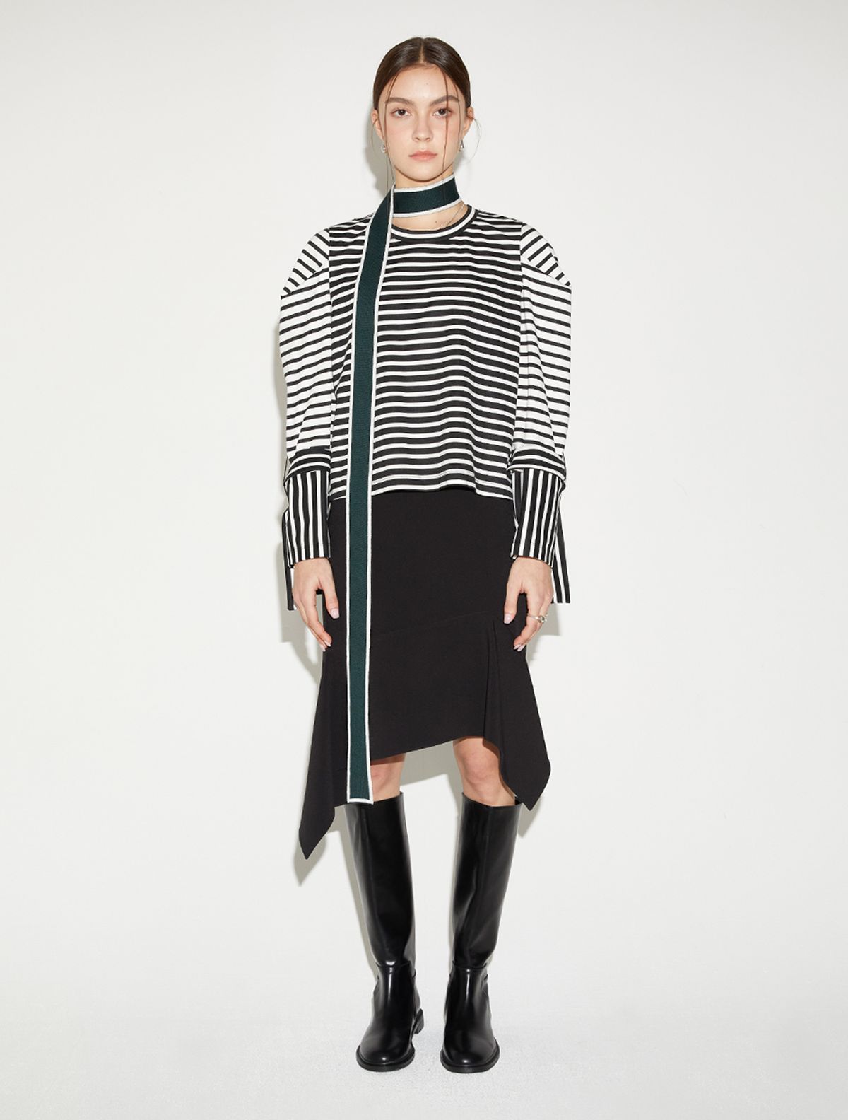르이엘(LE YIEL) Color Block Knit Muffler_Green 컬러 블럭 니트 머플러_그린