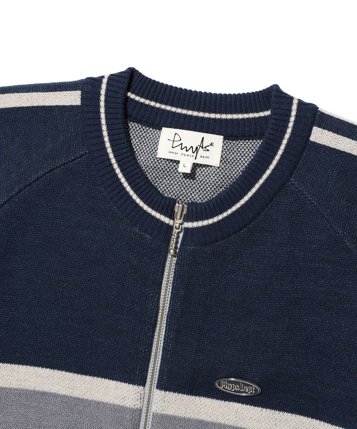 피지컬 디파트먼트(PHYSICAL DEPARTMENT) COLOR BLOCK HIGH NECK CARDIGAN VINTAGE BLUE