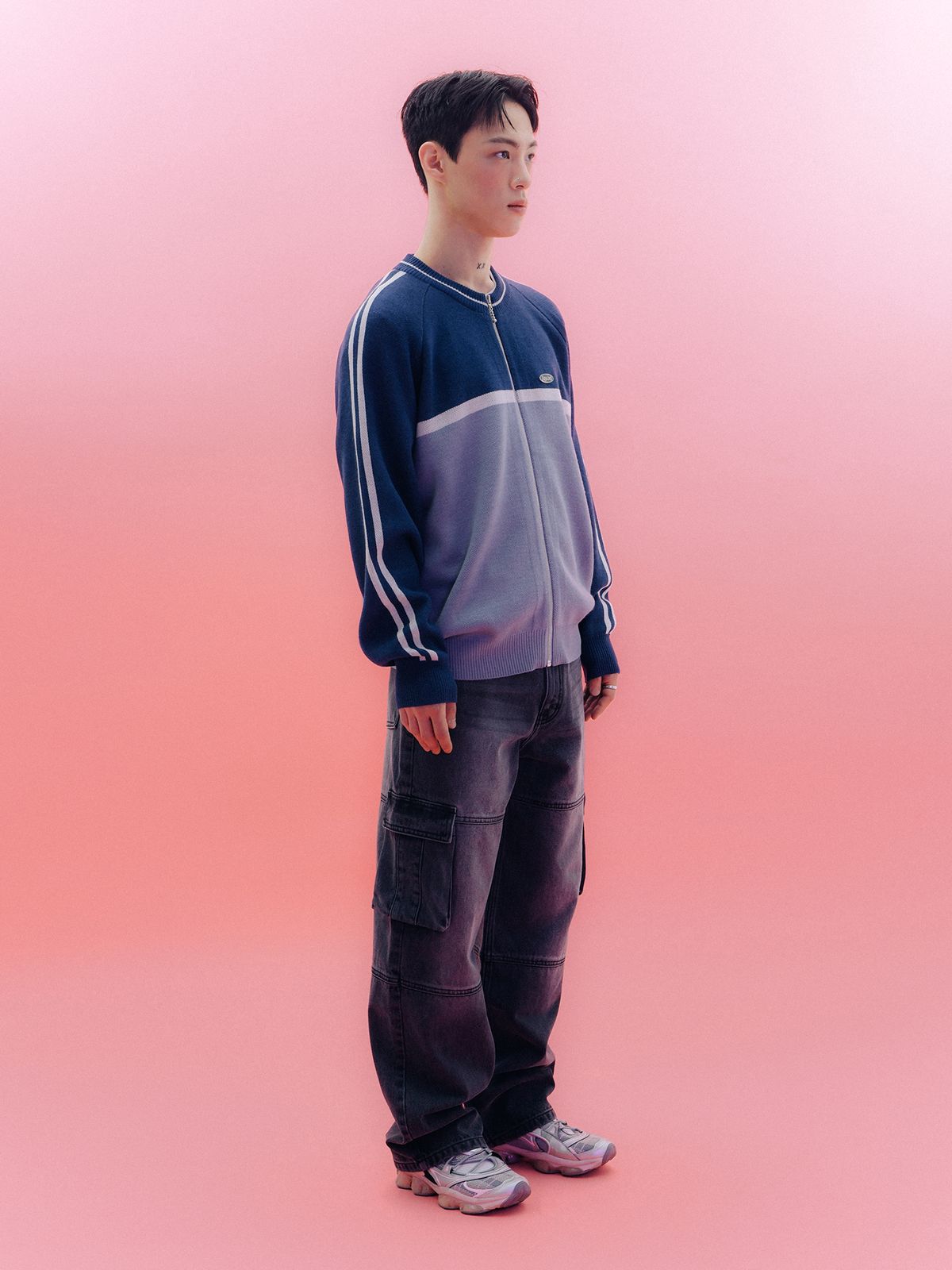 피지컬 디파트먼트(PHYSICAL DEPARTMENT) COLOR BLOCK HIGH NECK CARDIGAN VINTAGE BLUE