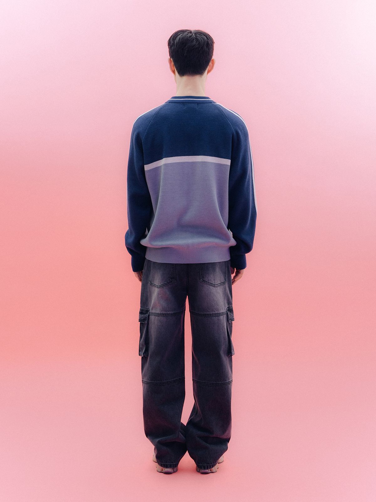 피지컬 디파트먼트(PHYSICAL DEPARTMENT) COLOR BLOCK HIGH NECK CARDIGAN VINTAGE BLUE