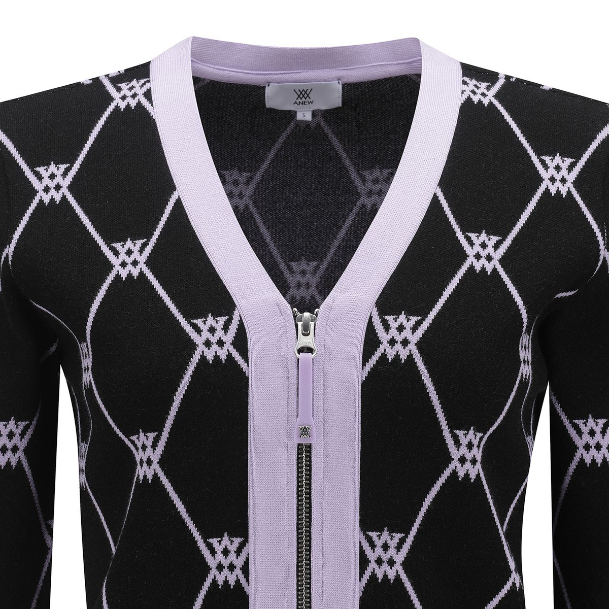 어뉴골프(ANEW GOLF) WOMEN MONOGRAM LOGO INTARSIA CARDIGAN_BK