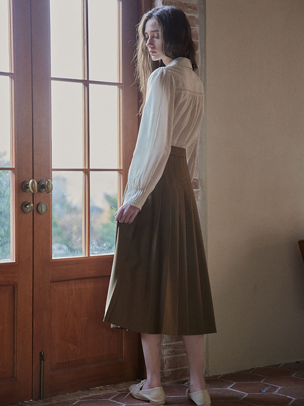 프라우드 마리(PROUD MARY) PM_Brown stripe button skirt