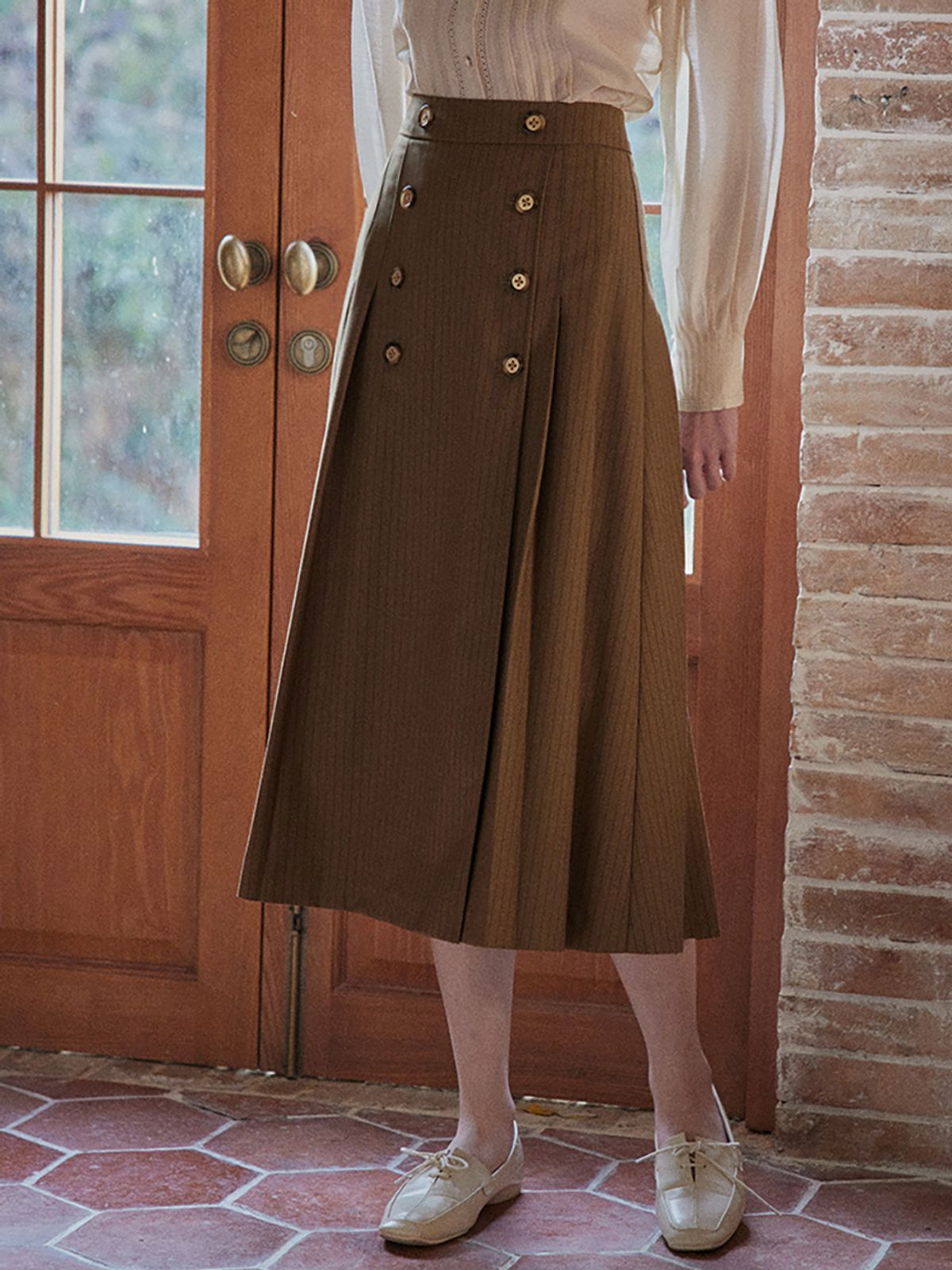 프라우드 마리(PROUD MARY) PM_Brown stripe button skirt