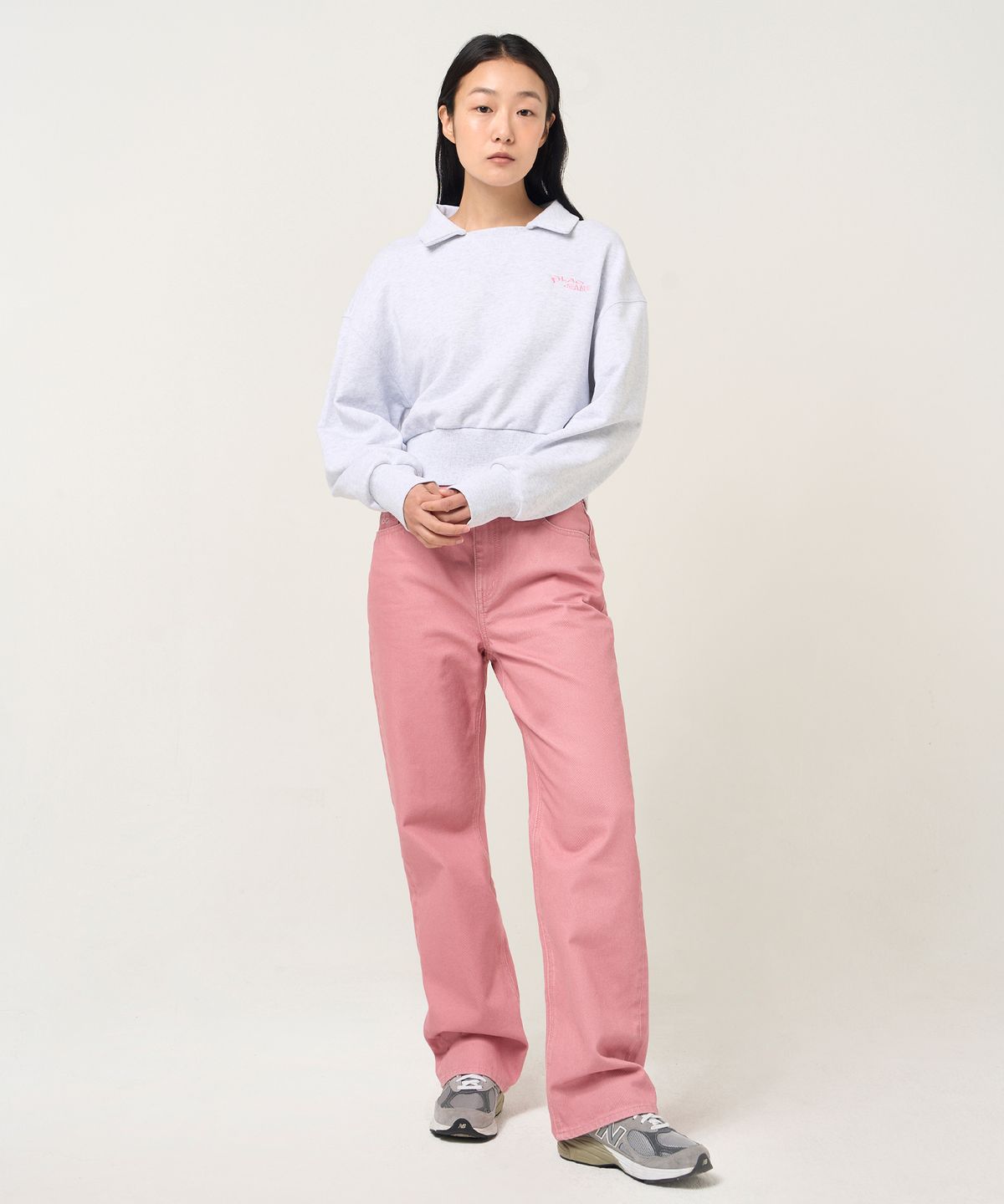 플랙 우먼(PLAC WOMEN) 플랙 크롭 카라 스웨트 셔츠 멜란지 그레이