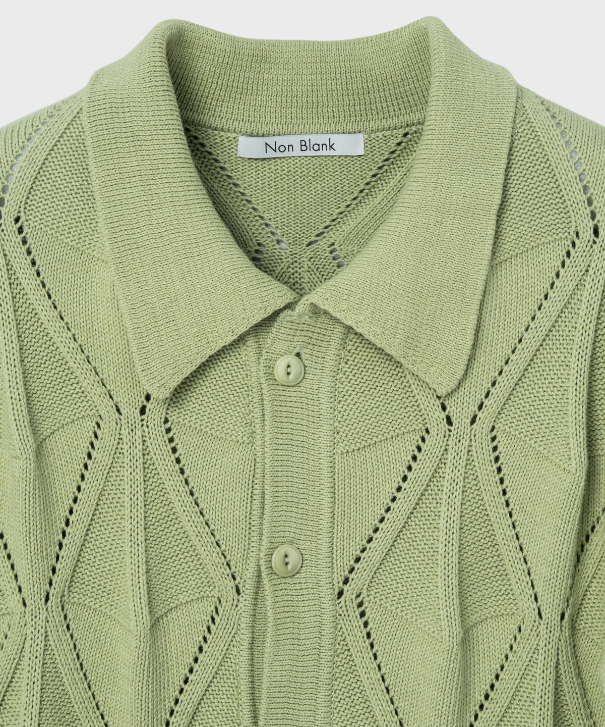 넌블랭크(NONBLANK) 크로셰 하프 슬리브 칼라 가디건_GREEN