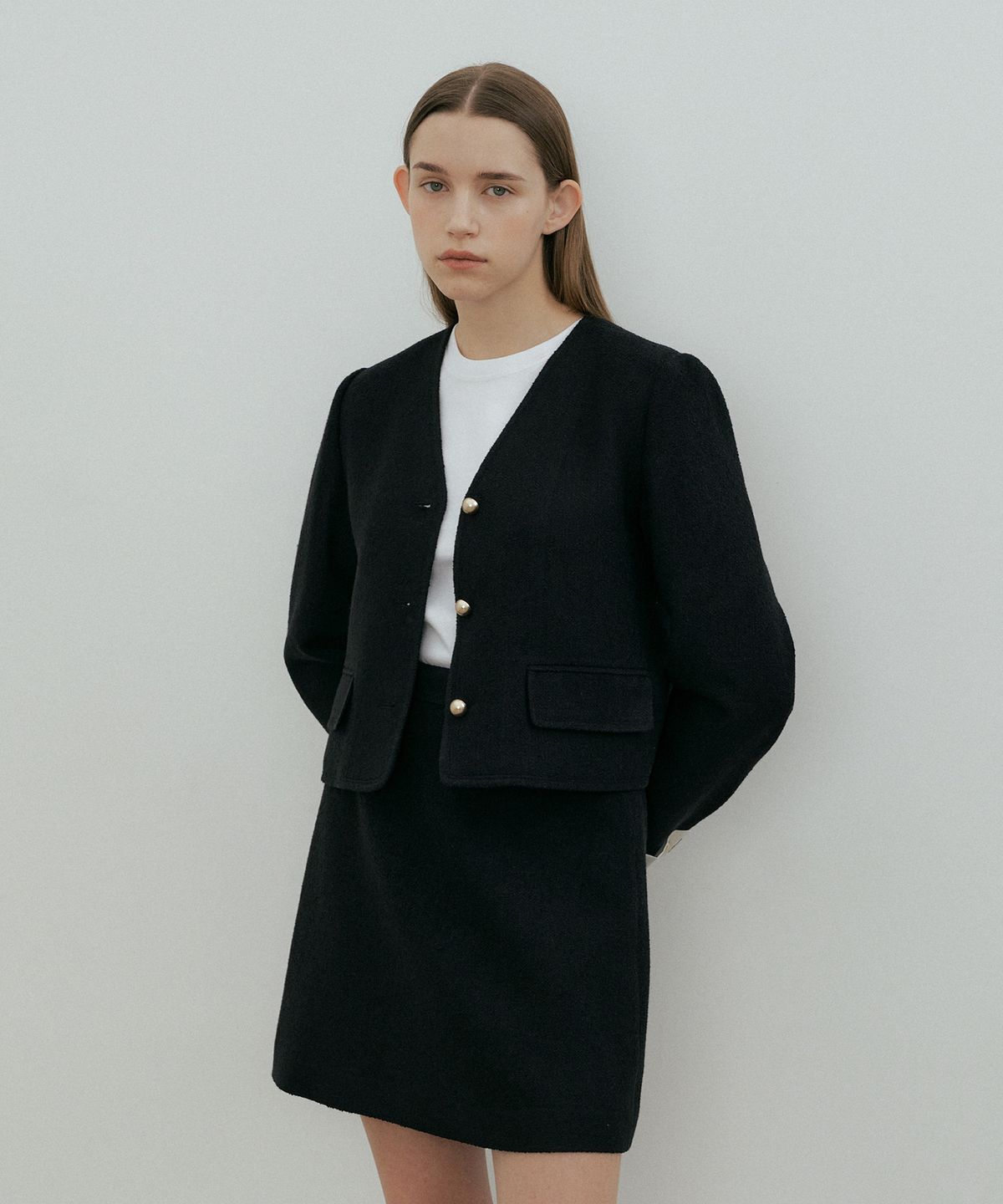 더페니(THE PENNY) CUFFS TWEED JACKET- Black