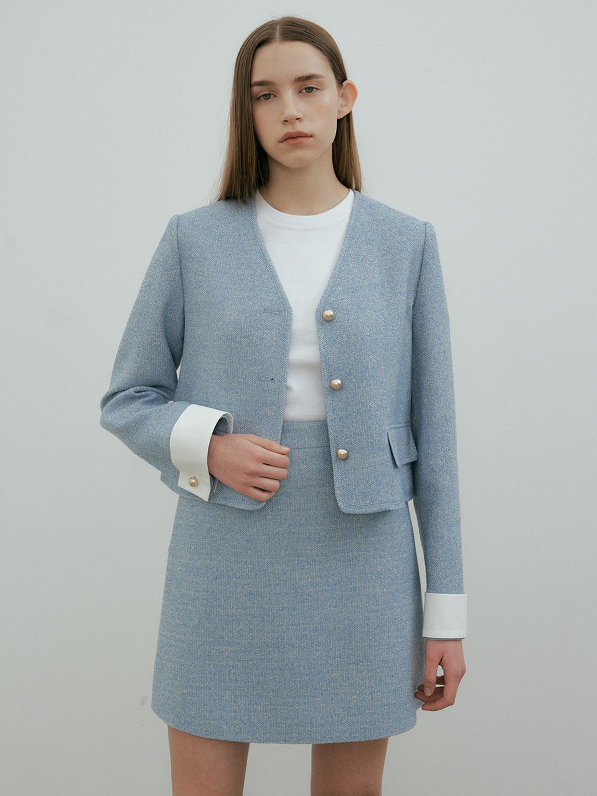 더페니(THE PENNY) TWEED MINI SKIRT - Sky blue