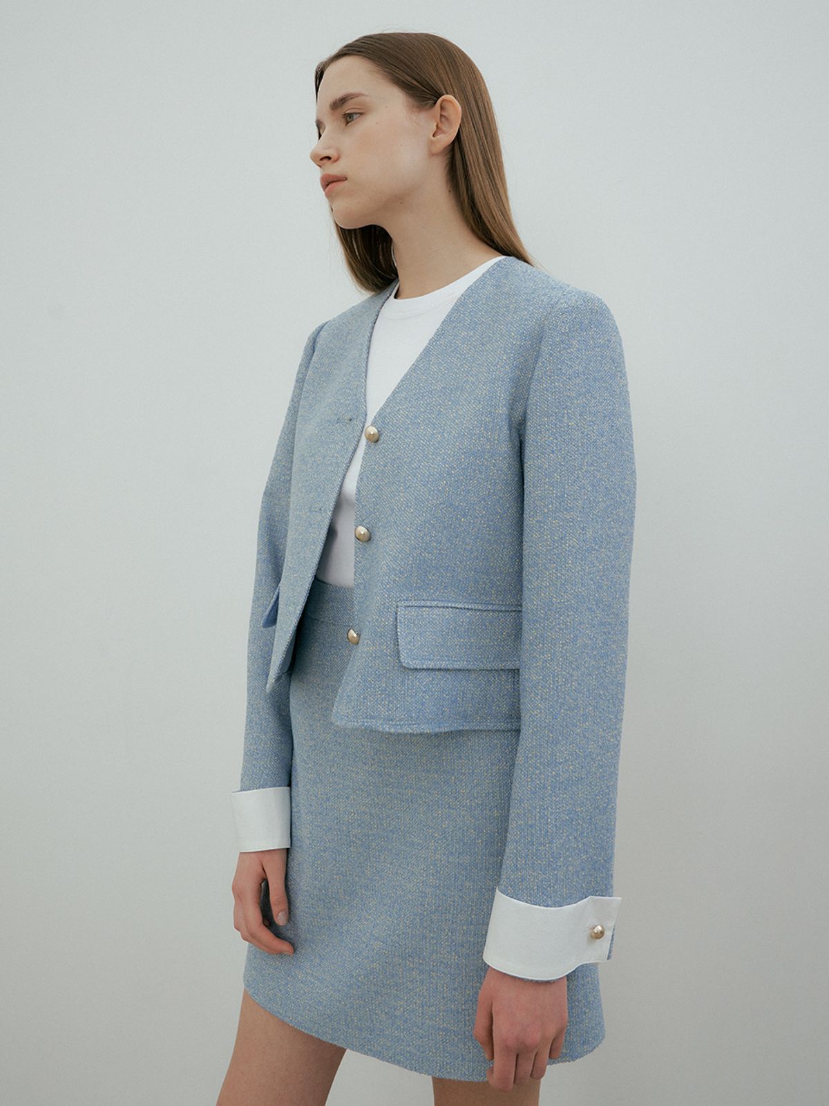 더페니(THE PENNY) TWEED MINI SKIRT - Sky blue