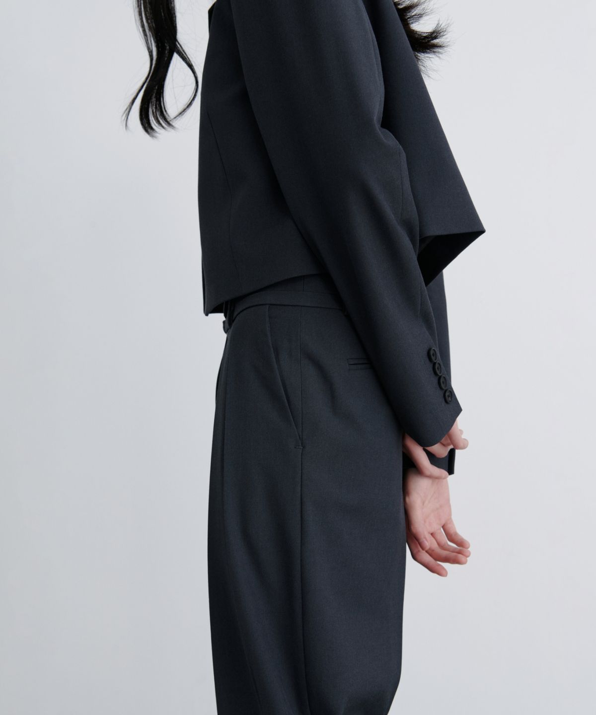 무신사 스탠다드 우먼(MUSINSA STANDARD WOMAN) 우먼즈 오픈 칼라 크롭 블레이저 [그레이]