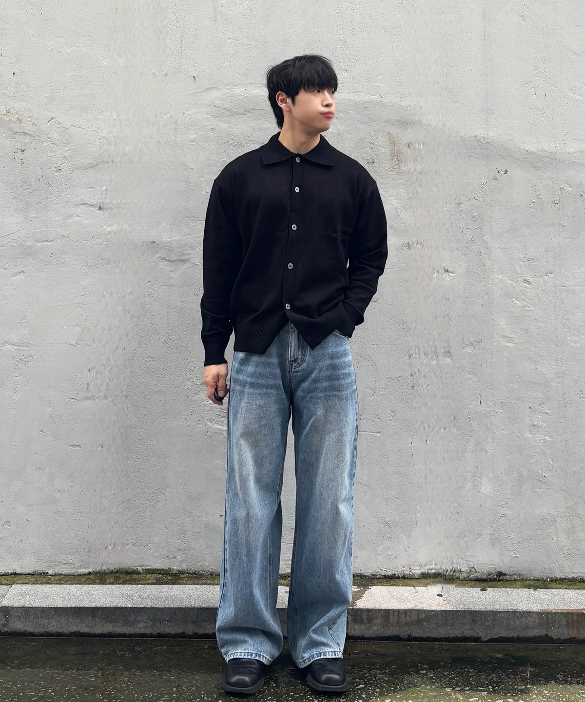 블론드나인(BLOND9) 소프트 텍스처 카라 니트 가디건_블랙