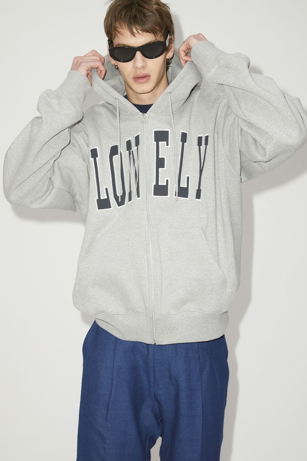 MUSINSA公式 | NOHANT LONELY/LOVELY FLUFF HOODIE ZIP-UP GRAY NAVY