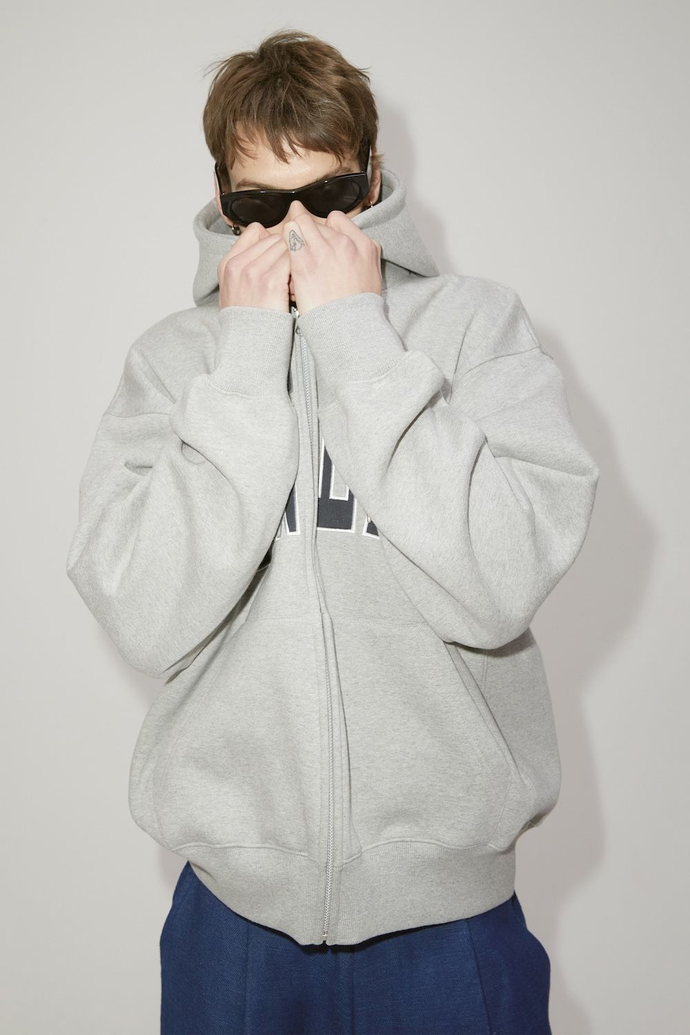 MUSINSA | NOHANT LONELY/LOVELY FLUFF HOODIE ZIP-UP GRAY NAVY