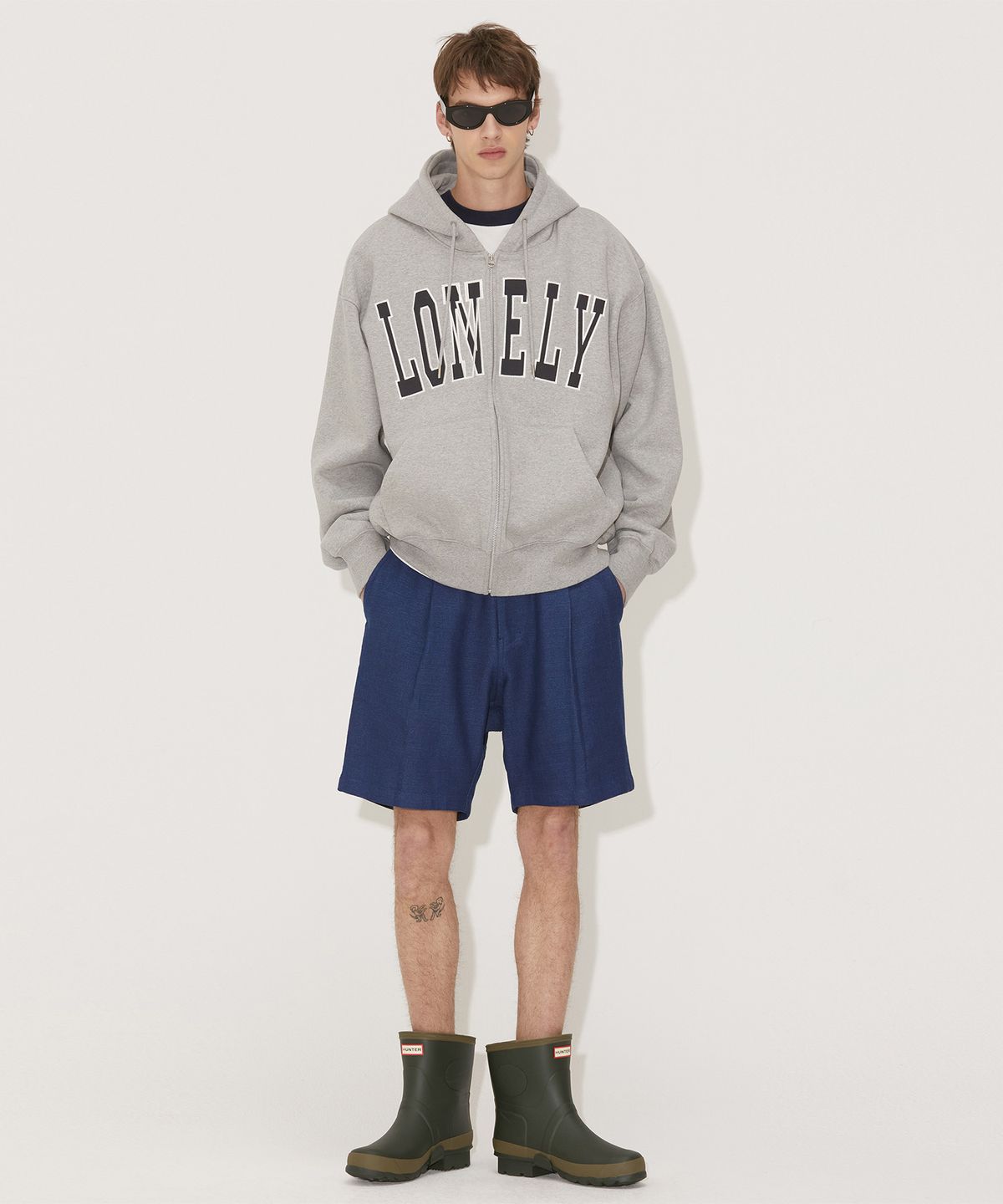 노앙(NOHANT) LONELY/LOVELY FLUFF HOODIE ZIP-UP GRAY NAVY