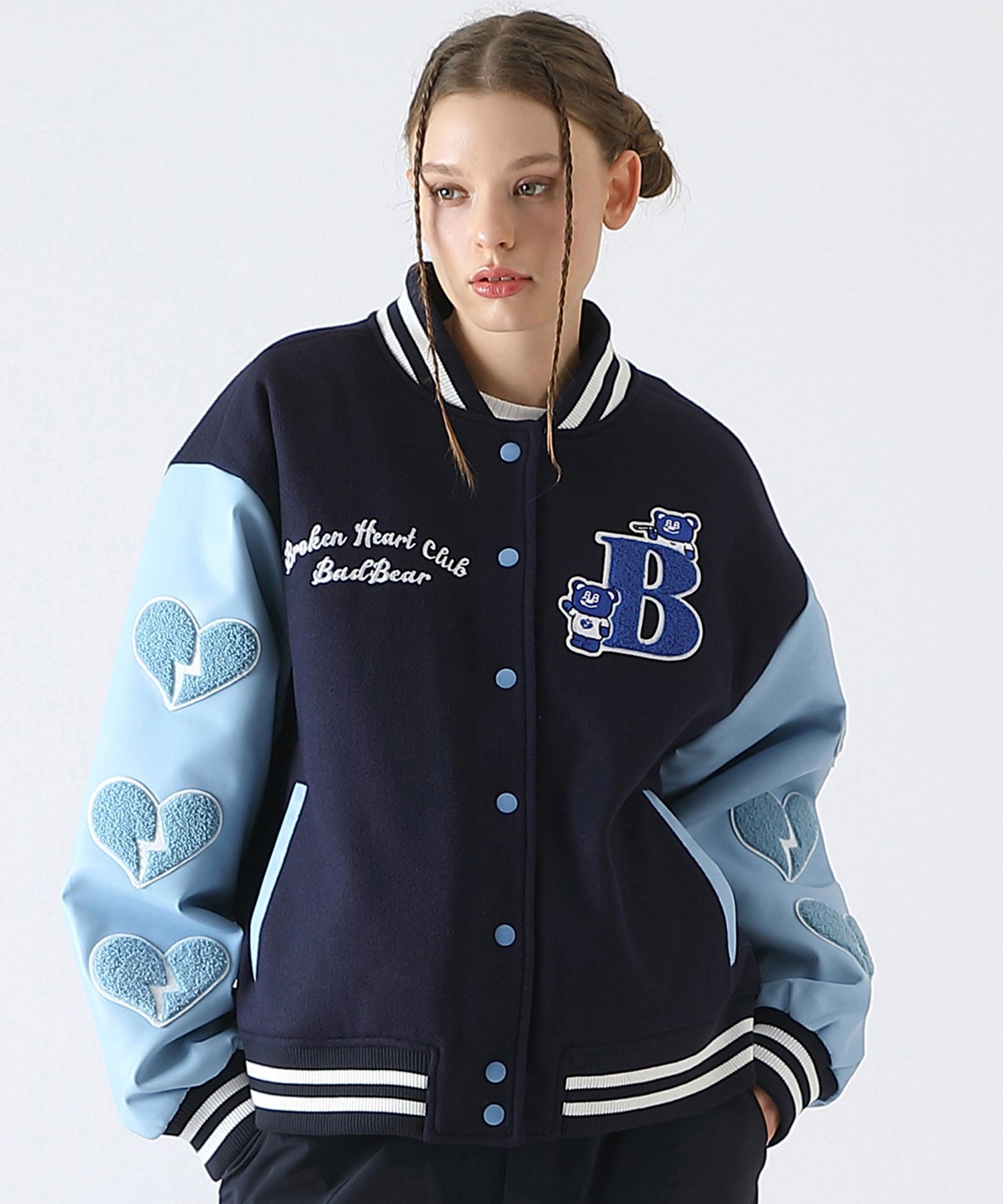 MUSINSA | BADBLUE BadBear Varsity Jacket Navy
