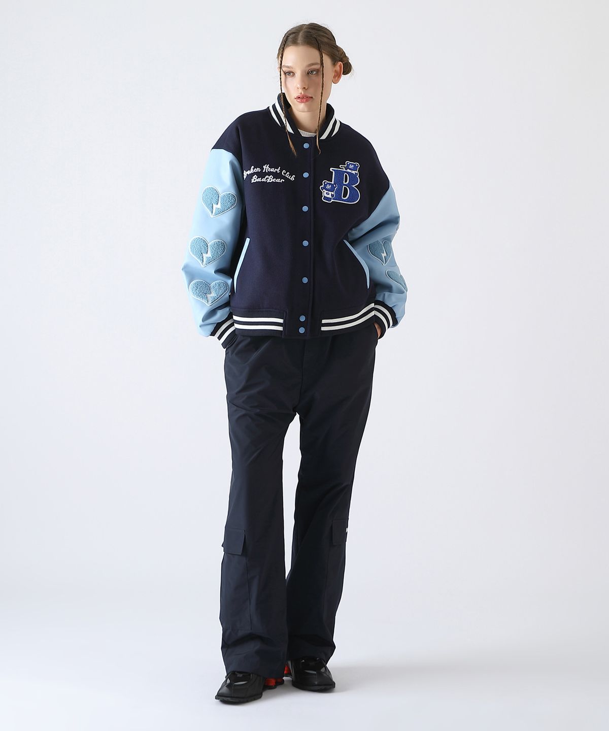 배드블루(BADBLUE) BadBear Varsity Jacket Navy