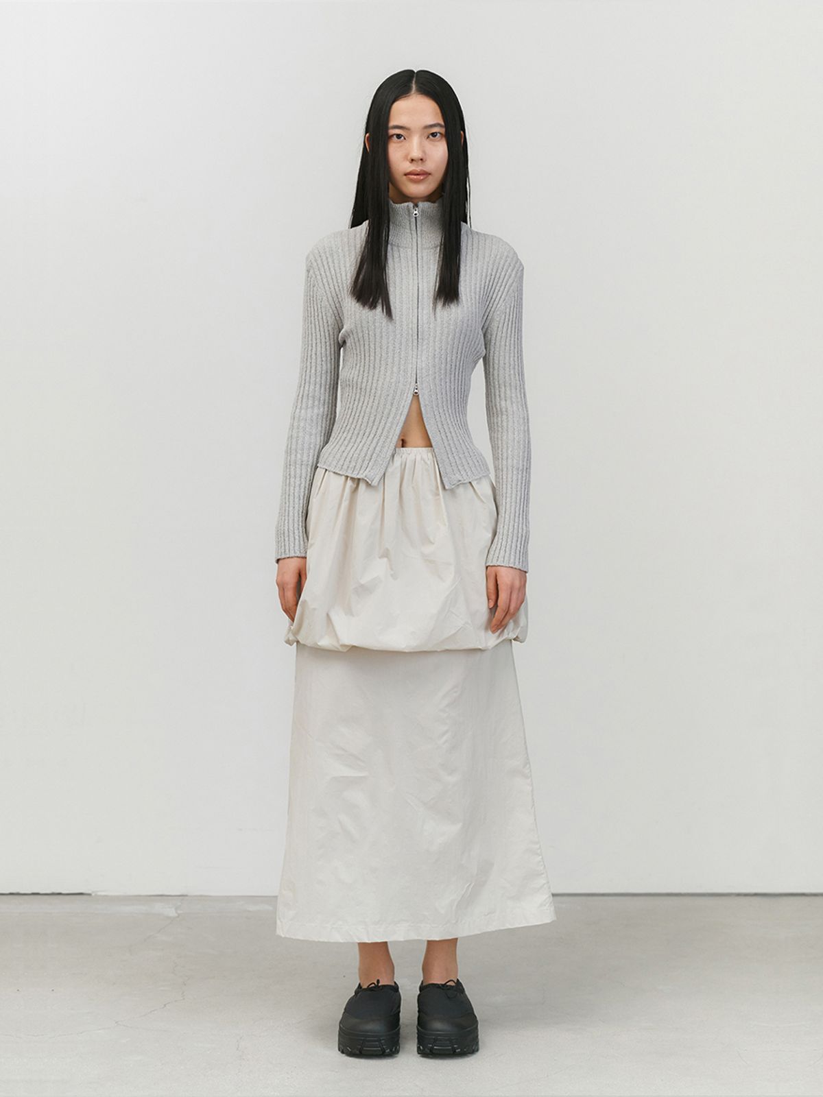 아모멘토(AMOMENTO) HALF NECK ZIP-UP CARDIGAN_GREY