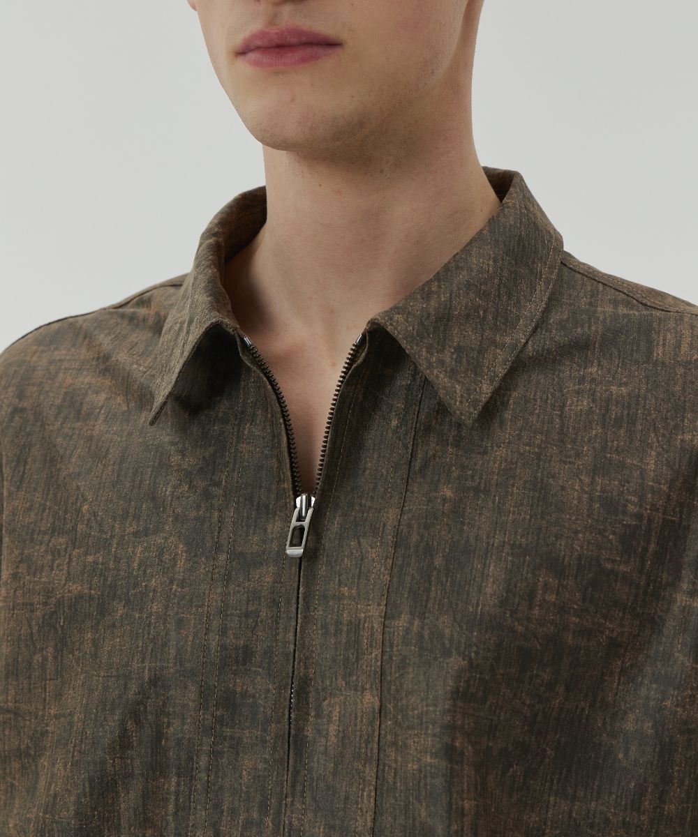 MUSINSA | MAISON MINED CREASE CRACK HALF ZIPPER SHIRTS BROWN