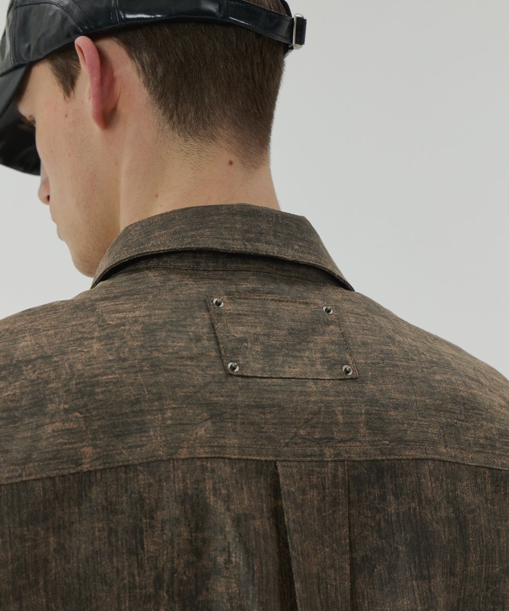 MUSINSA | MAISON MINED CREASE CRACK HALF ZIPPER SHIRTS BROWN