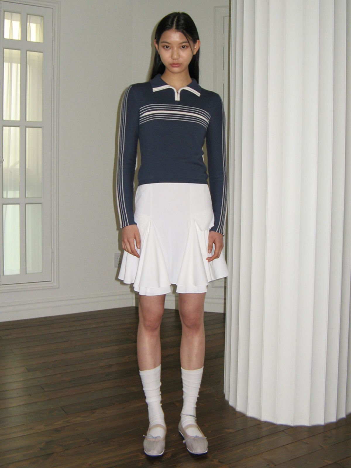 시눈(SINOON) LINE HALF ZIP-UP KNIT TOP (NAVY)