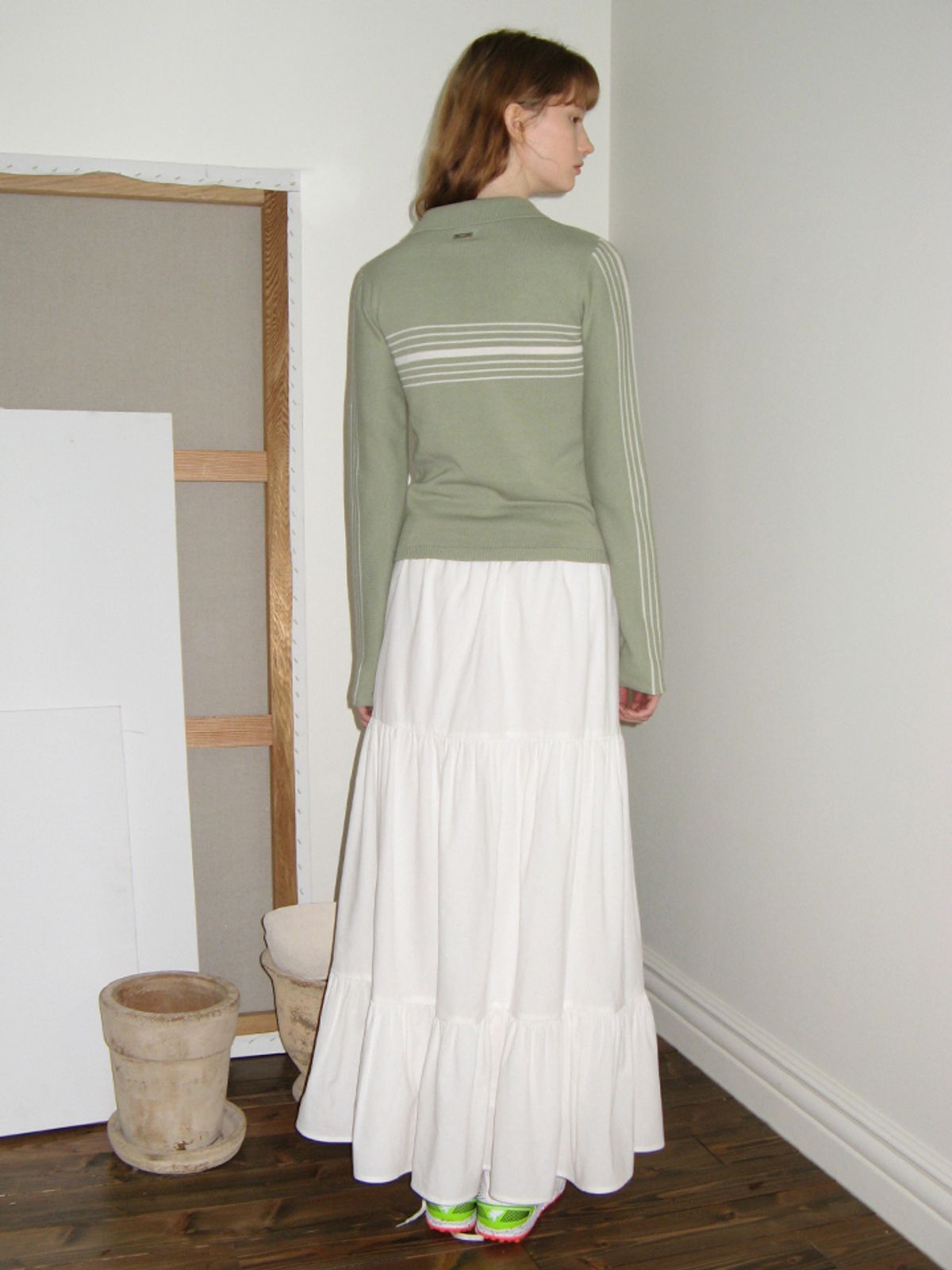 시눈(SINOON) LINE HALF ZIP-UP KNIT TOP (LIGHT KHAKI)