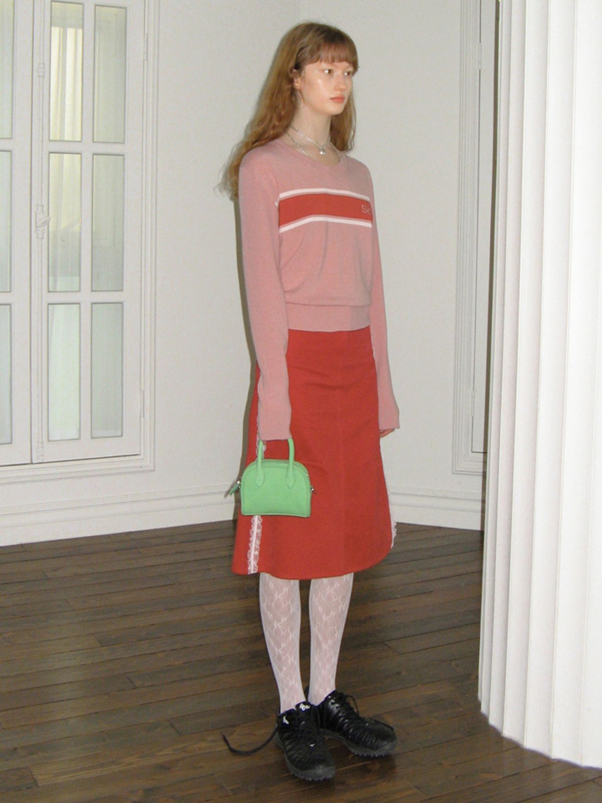 시눈(SINOON) CLASSIC LOGO V-NECK KNIT (SOFT PINK)