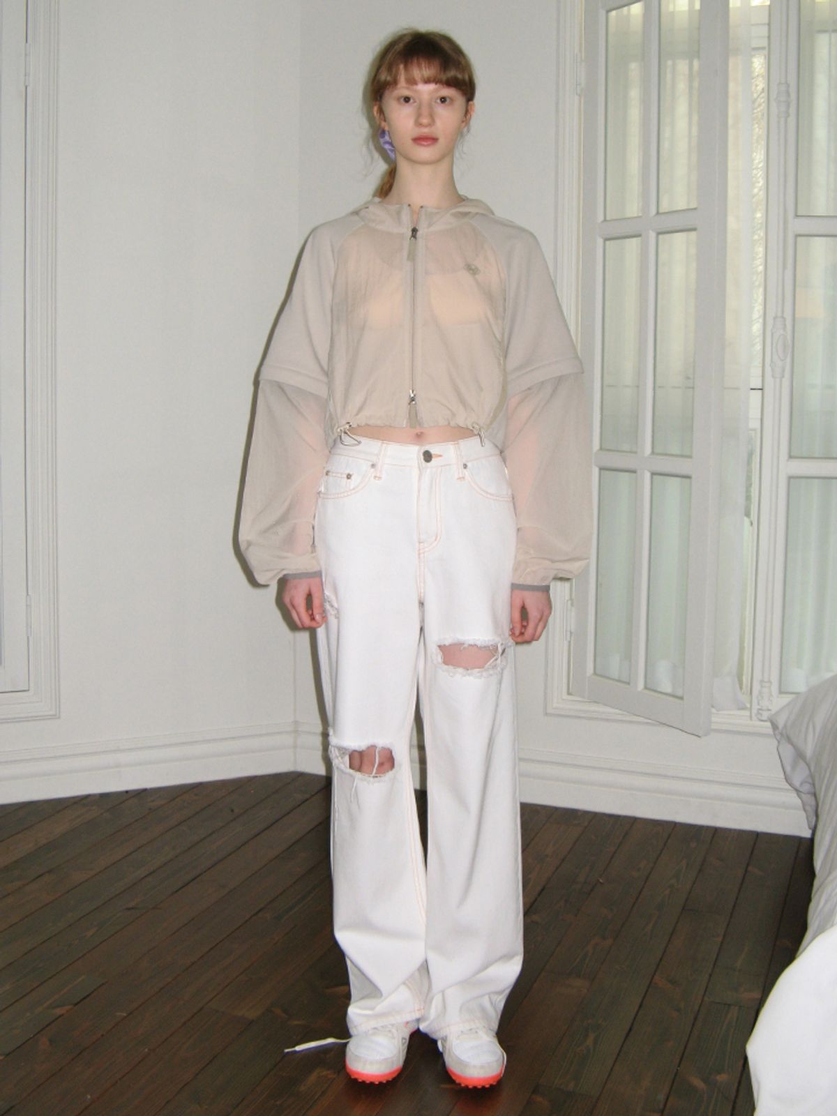 시눈(SINOON) WASHED DAMAGE DENIM PANTS (OFF WHITE)