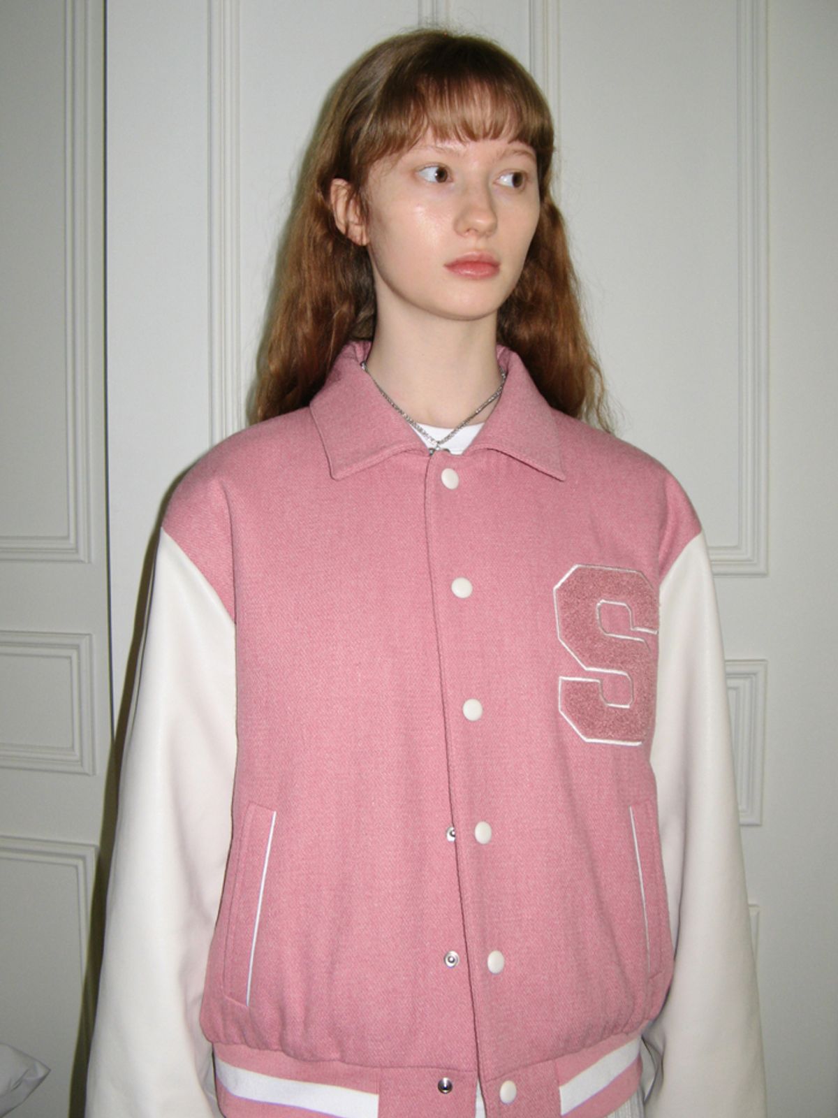 시눈(SINOON) CLASSIC LOGO AWARD JACKET (PALE PINK)