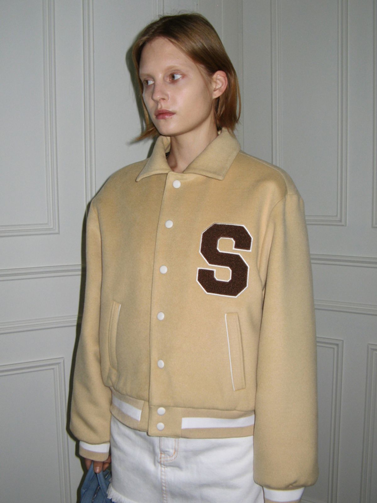 시눈(SINOON) CLASSIC LOGO AWARD JACKET (BUTTER)