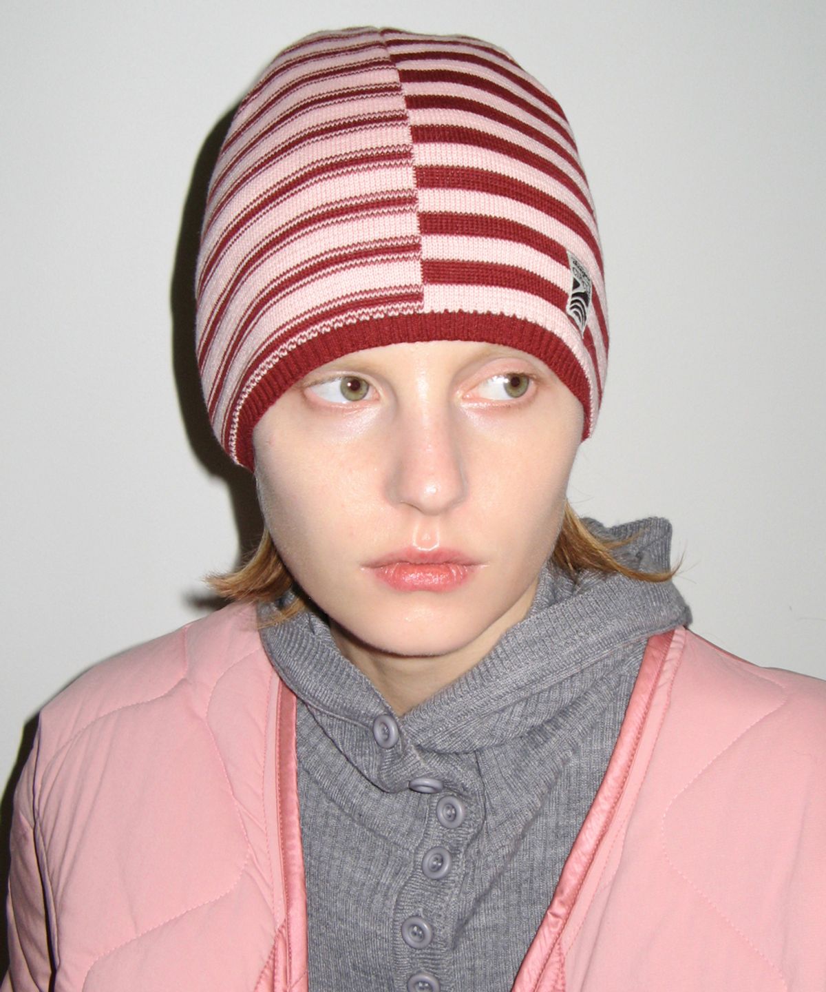 시눈(SINOON) STRIPE COLOR BLOCK BEANIE (CHERRY)