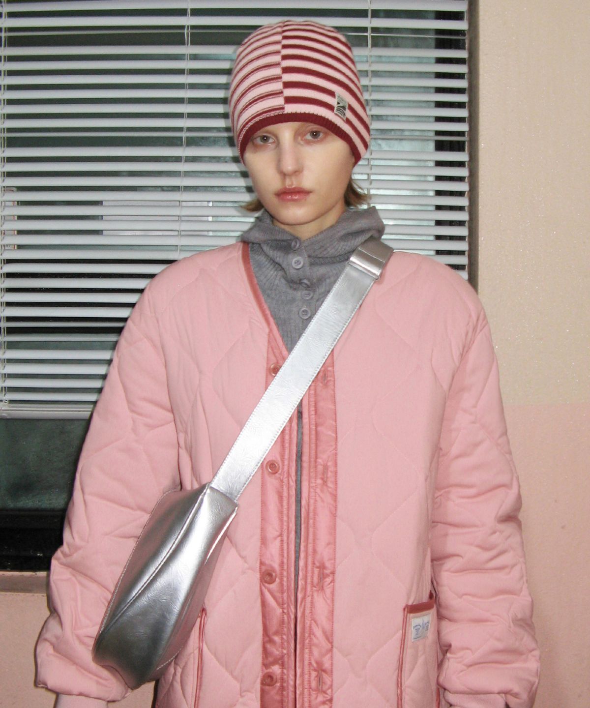 시눈(SINOON) STRIPE COLOR BLOCK BEANIE (CHERRY)