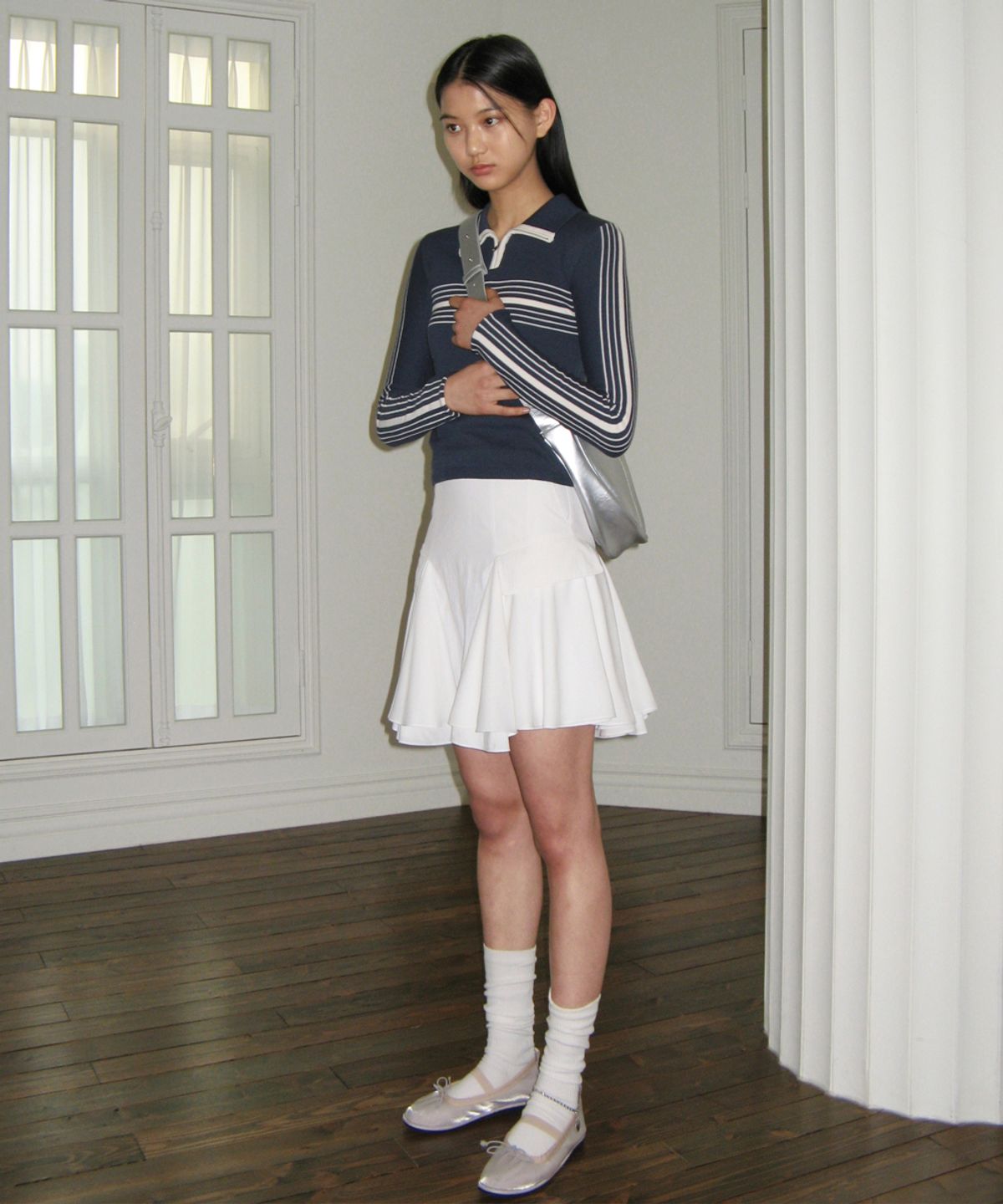 시눈(SINOON) HALF MOON LEATHER HOBO BAG (SILVER)