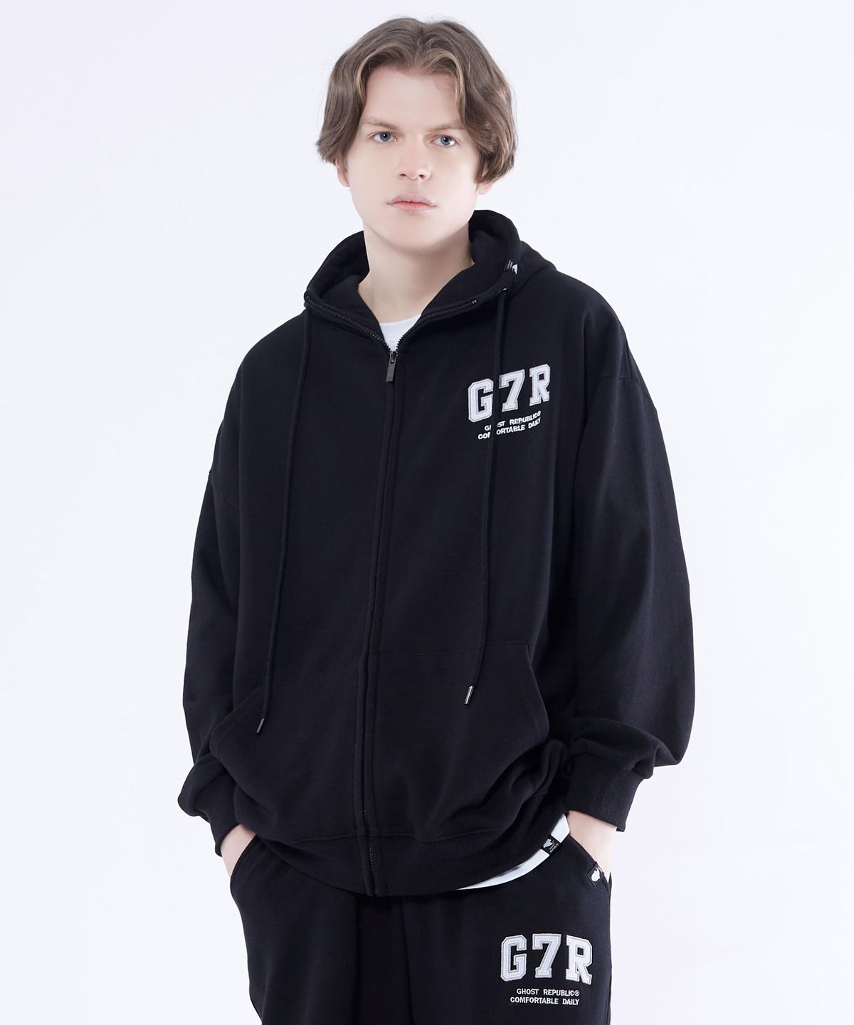 고스트리퍼블릭(GHOST REPUBLIC) G7R 아치드 오버핏 후드집업 GHZ-271
