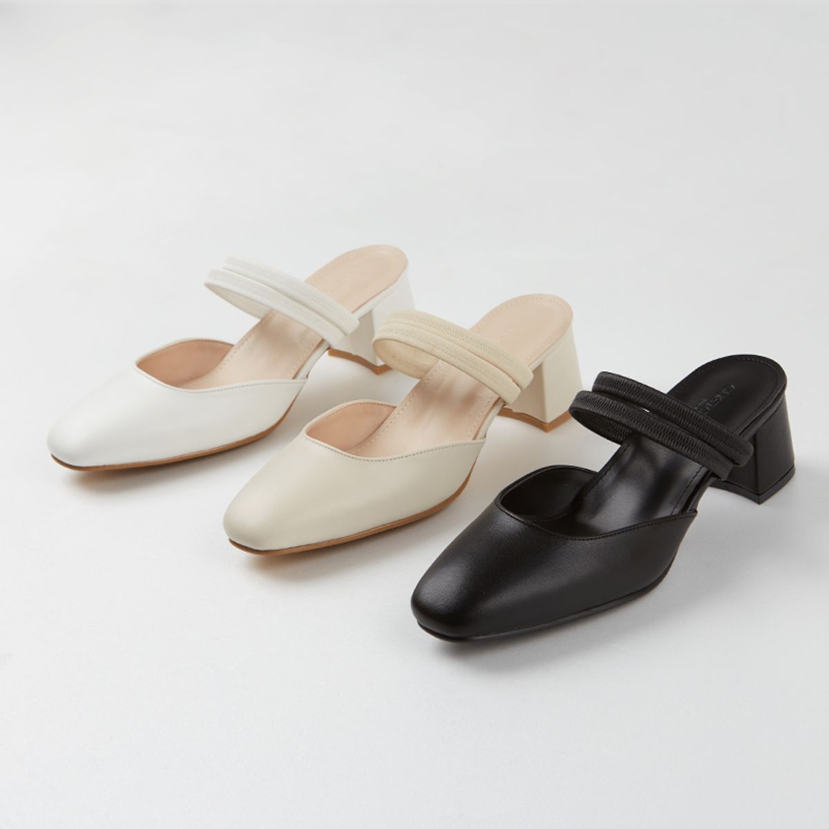 커스텀에이드 우먼(CUSTOMADE WOMAN) 5cm 밴딩스트랩 라운드토 힐 뮬 메이지(CW0023)