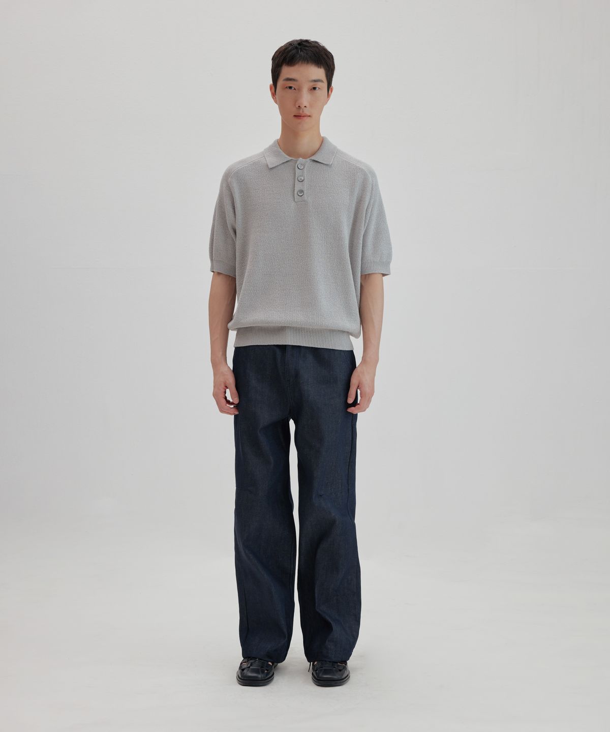 넌블랭크(NONBLANK) 래글런 하프 슬리브 칼라 니트_GREY