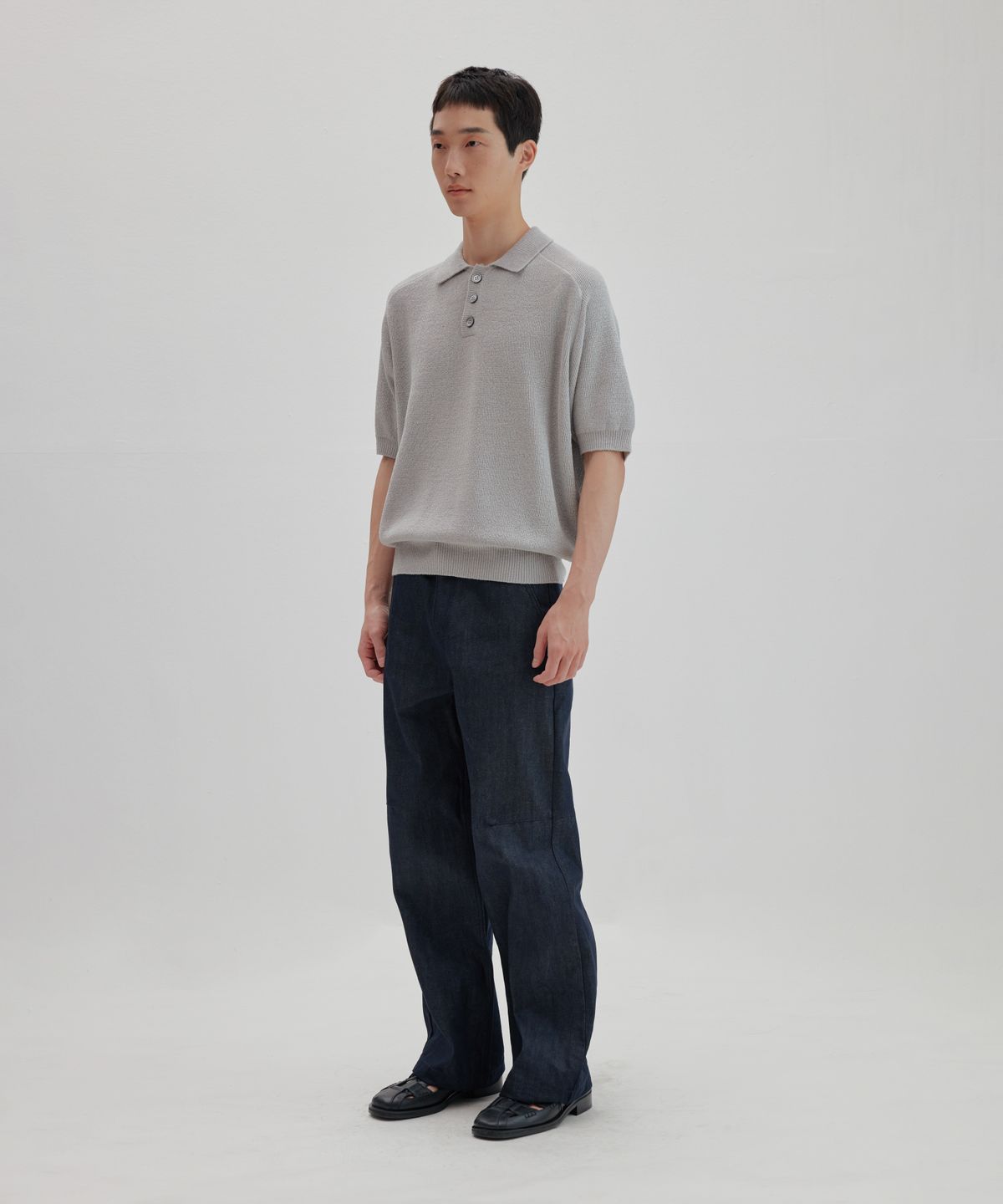 넌블랭크(NONBLANK) 래글런 하프 슬리브 칼라 니트_GREY
