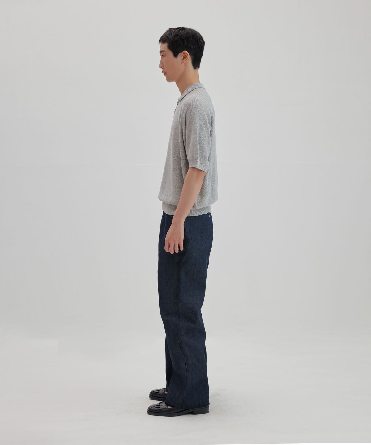 넌블랭크(NONBLANK) 래글런 하프 슬리브 칼라 니트_GREY