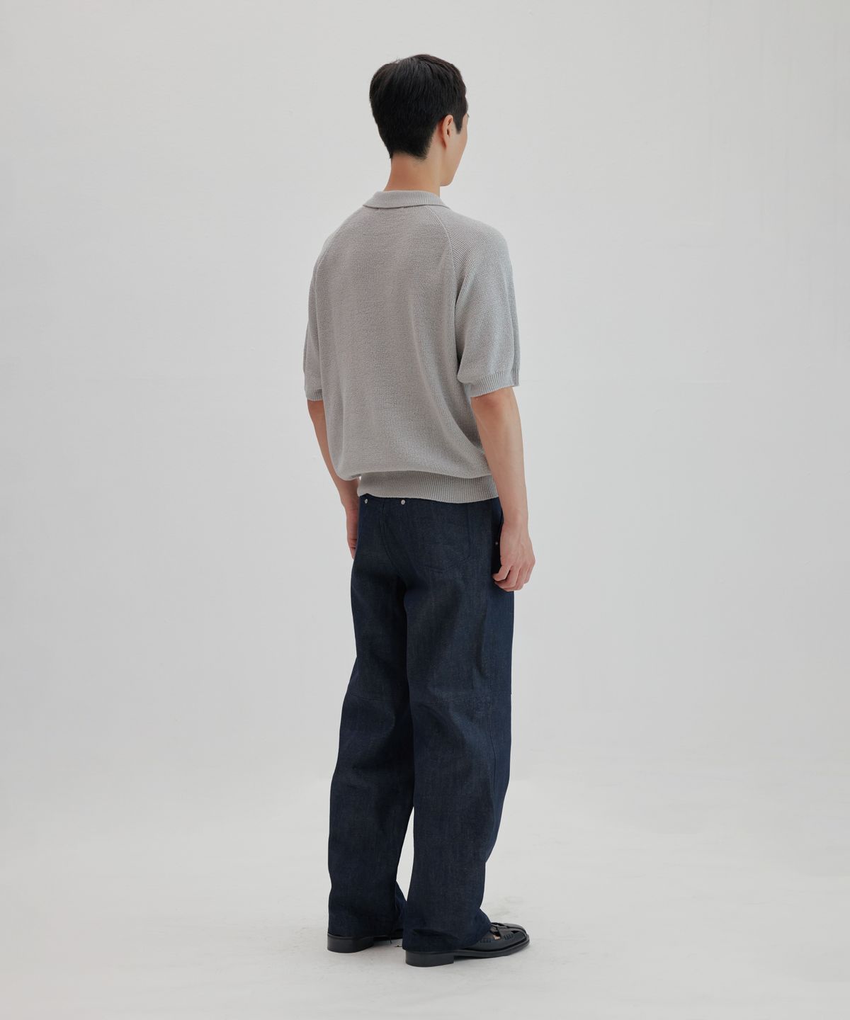 넌블랭크(NONBLANK) 래글런 하프 슬리브 칼라 니트_GREY