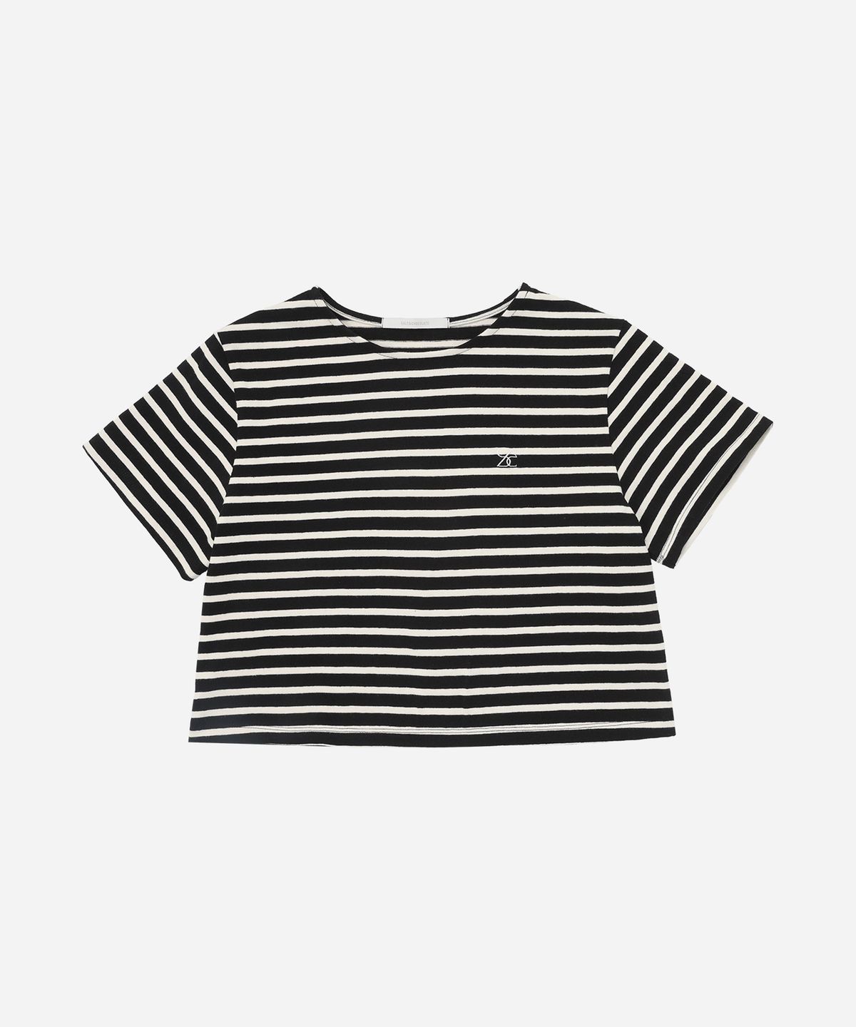 솔트앤초콜릿(SALT AND CHOCOLATE) SAC 스트라이프 오버핏 크롭 티셔츠 블랙 4W2311003