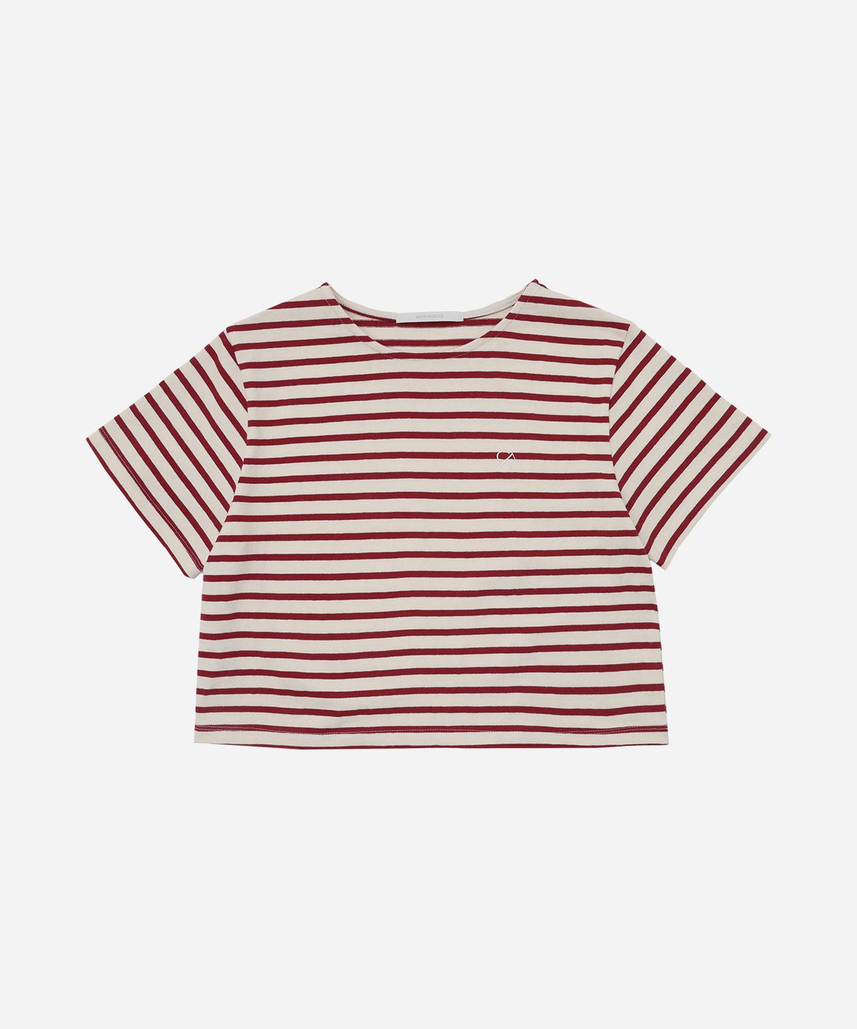 솔트앤초콜릿(SALT AND CHOCOLATE) SAC 스트라이프 오버핏 크롭 티셔츠 와인 4W2311003