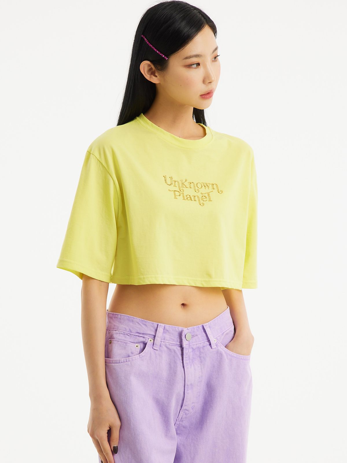 언노운 플라넷(UNKNOWN PLANET) UP-403 스톤 로고 크롭티 4컬러