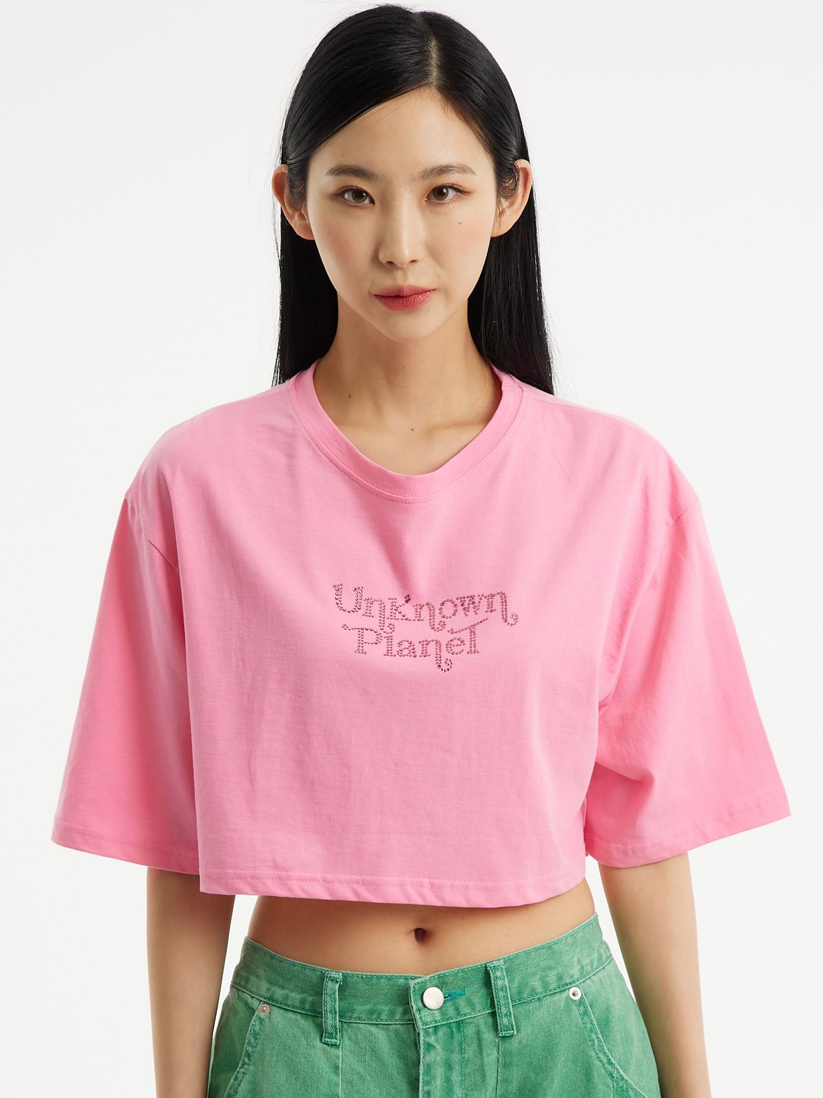 언노운 플라넷(UNKNOWN PLANET) UP-403 스톤 로고 크롭티 4컬러