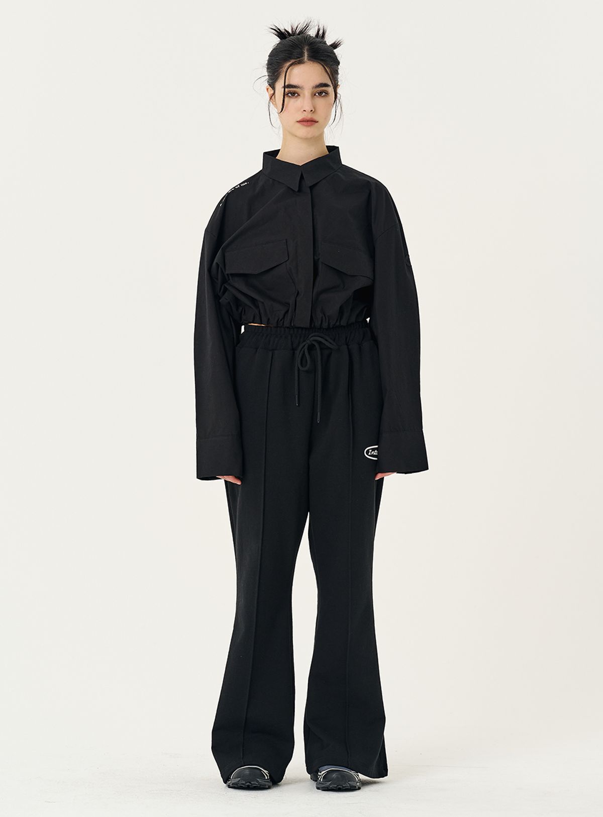 인터레스트(INTEREST) CROP BAND SHIRTS_BLACK