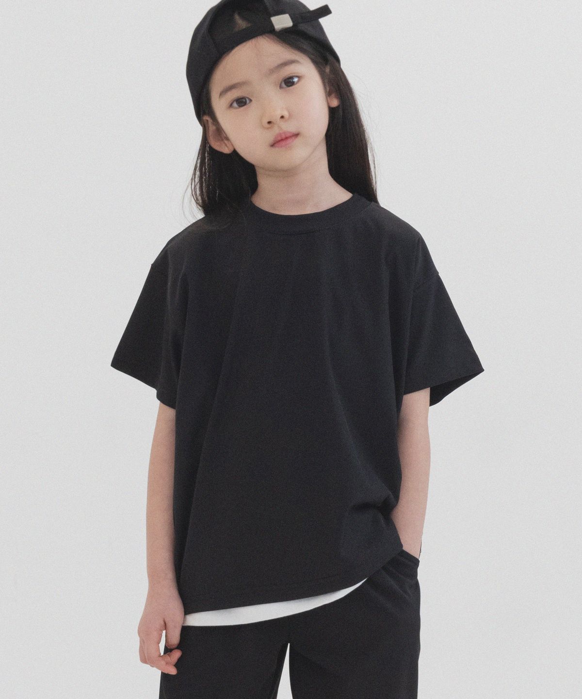 피아네르 키즈(PIANER KIDS) 스판 플리츠 오버핏 반팔 (블랙)