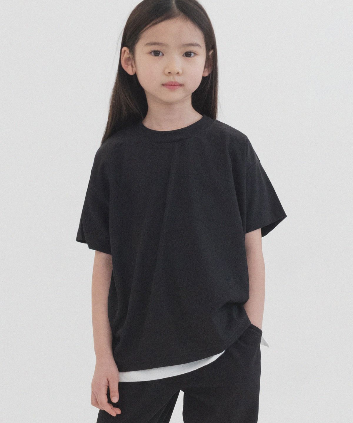 피아네르 키즈(PIANER KIDS) 스판 플리츠 오버핏 반팔 (블랙)